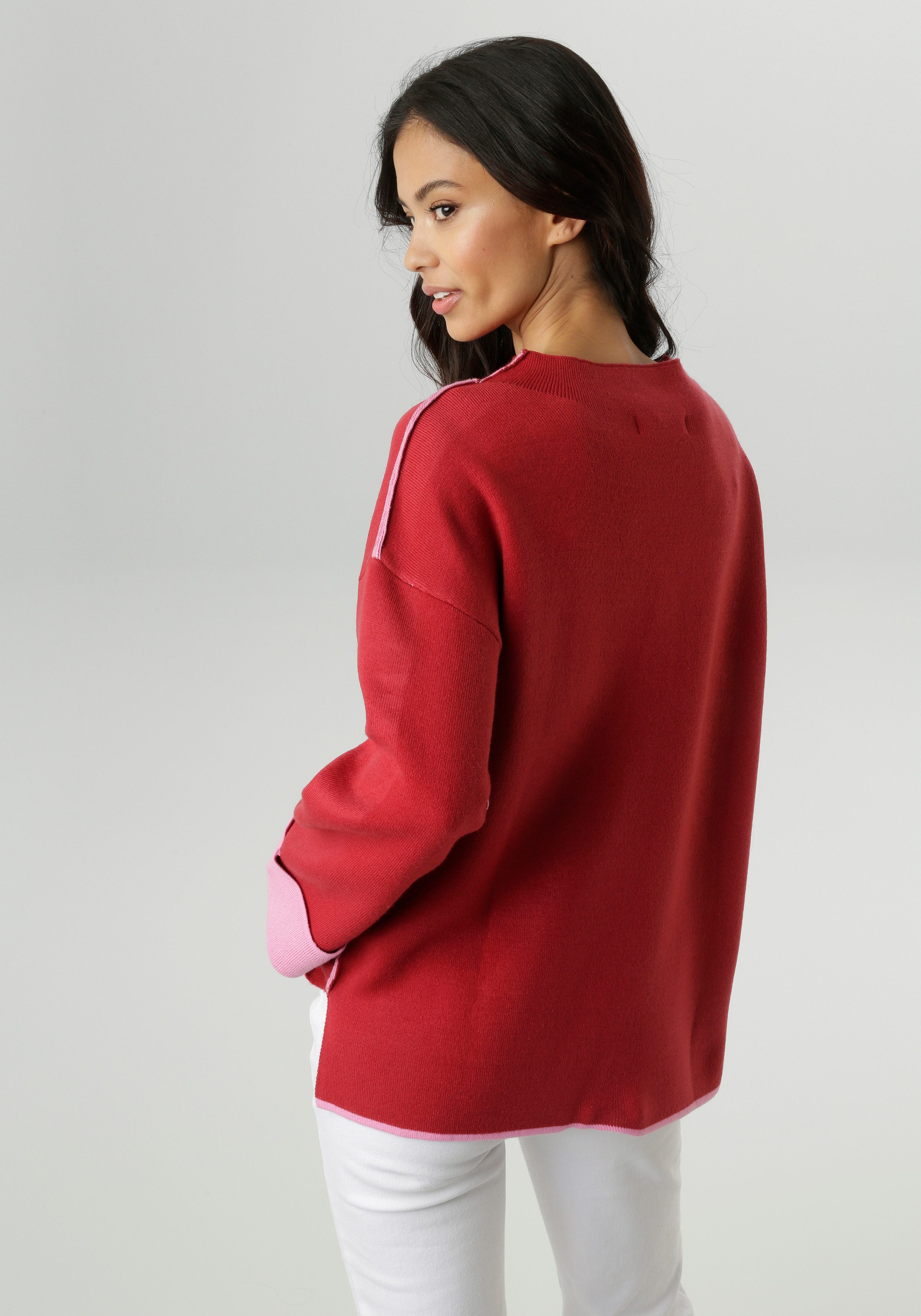 Aniston SELECTED Strickpullover mit rosafarbenen Zierkanten günstig online kaufen