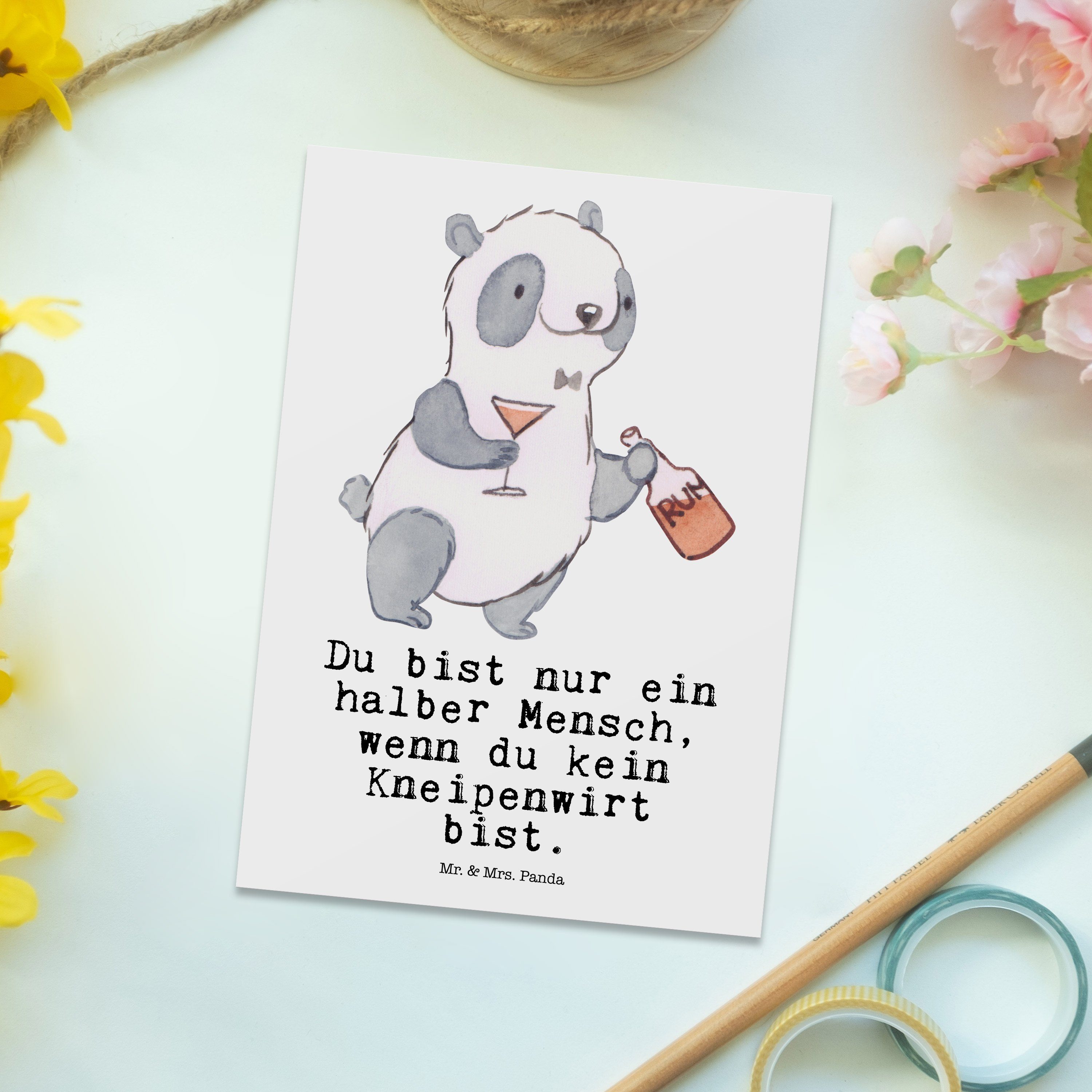 Mr. - Herz Kneipenwirt mit Geschenk, Rente, Karte, & Panda Mrs. - Weiß Postkarte Geschenkkarte