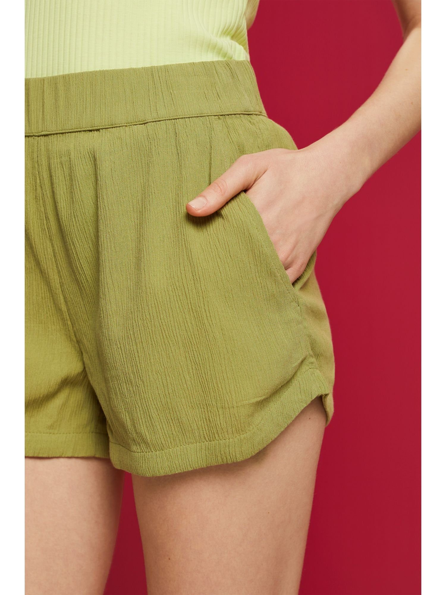 edc by Esprit aus GREEN Shorts (1-tlg) PISTACHIO Crinkle-Baumwolle Pull-on-Shorts