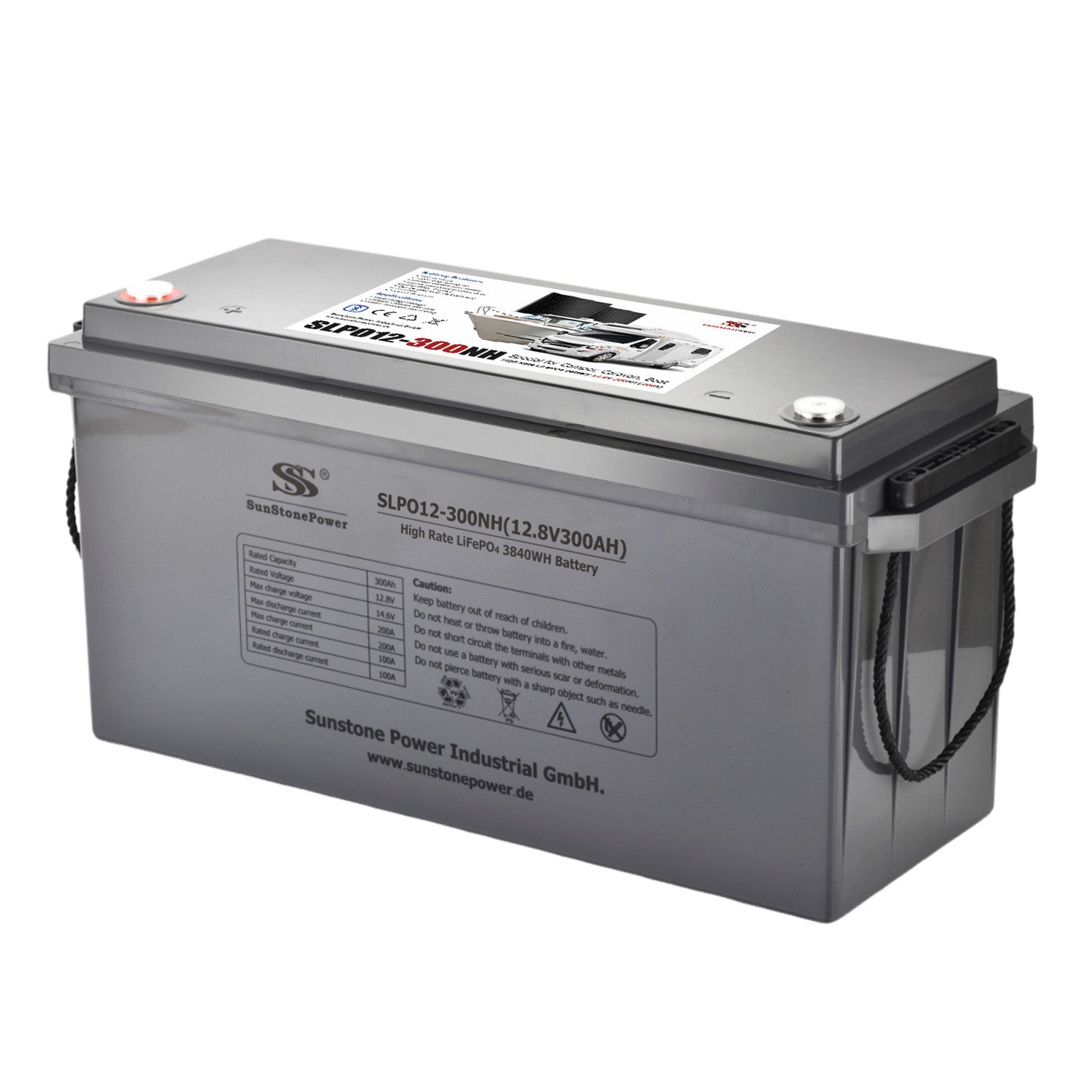 Sunstone Power 12V 300Ah Lithium-Ionen PV-Speicherbatterie 200A Entladung, 0% MwSt. Solarakkus 300000 mAh (12 V), Bluetooth