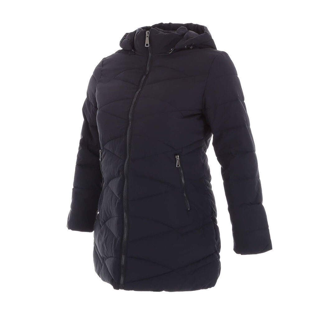 Ital-Design Winterjacke Damen Freizeit Kapuze in Gefüttert Winterjacke Dunkelblau (abnehmbar)