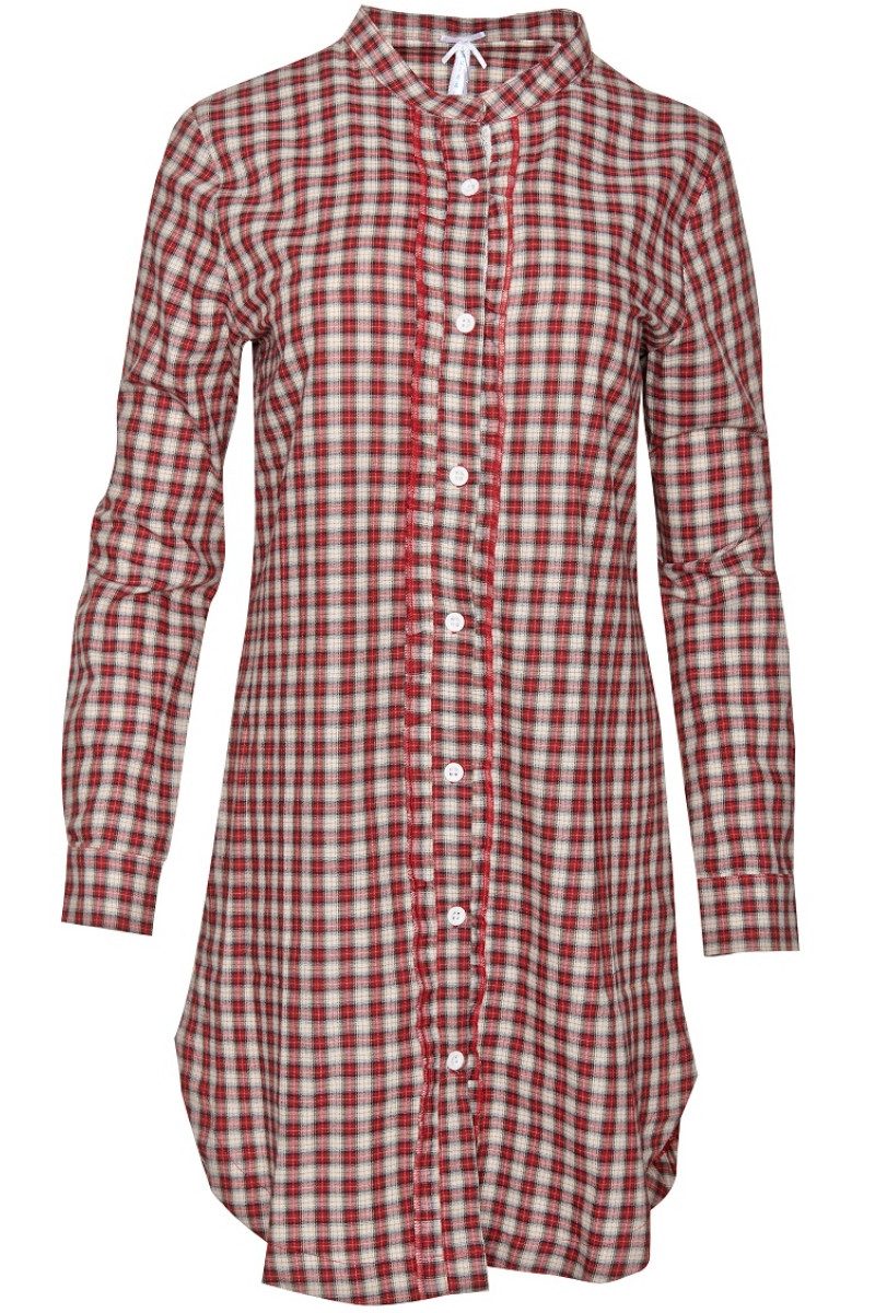 Louis & Louisa Schlafanzug Nachthemd Damen - KUSCHELZEIT - rot kariert günstig online kaufen