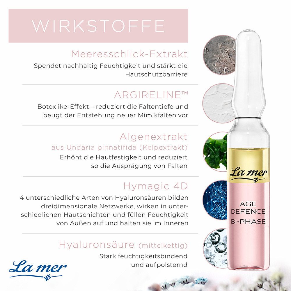 La mer Gesichtspflege Age Defence Ampulle – festigende Anti-Aging Ampulle Straffende Wirkstoffampulle mit glättenden Peptiden & Hyaluronsäure, reduziert Mimikfältchen und verleiht der Haut neue Spannkraft