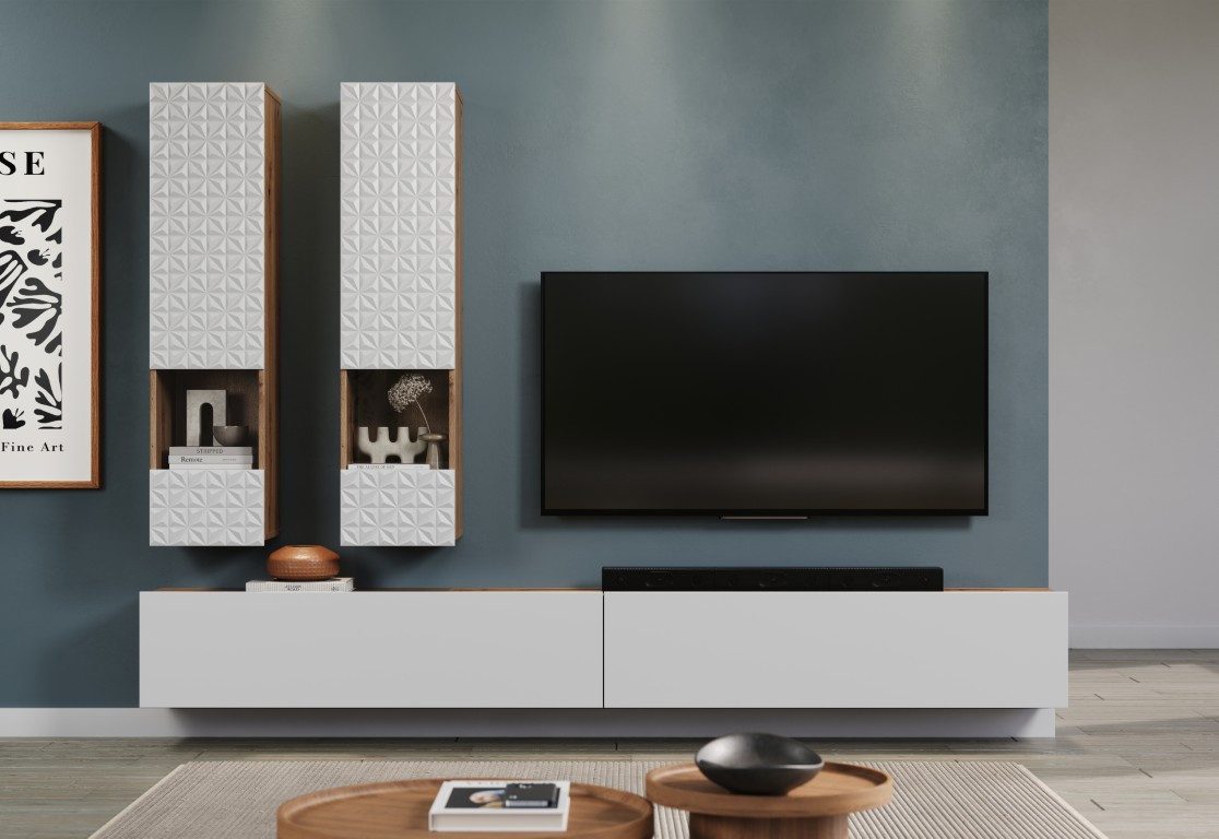 xonox.home Wohnwand Wohnkombination Rezzo, Artisan Eiche / weiß, 4-teilig, (4-St), modern