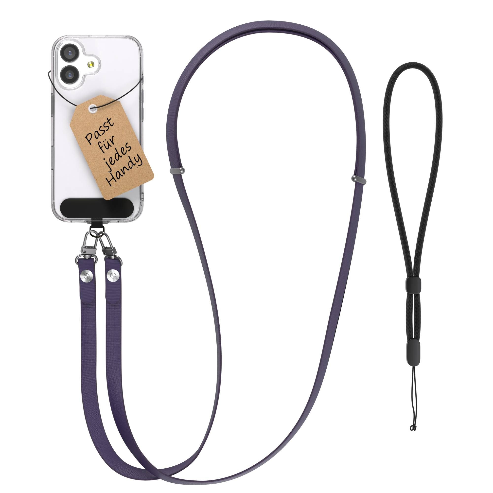 EAZY CASE Handykette Universal für alle Smartphones - modisch & funktional, Lila Handyband mit Magnetfunktion, Einlegepad und 2x2 Connectoren