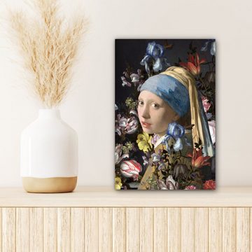 OneMillionCanvasses® Gemälde Das Mädchen mit dem Perlenohrring - Johannes Vermeer - Blumen, (1 St), Leinwandbild fertig bespannt inkl. Zackenaufhänger, Gemälde, 20x30 cm