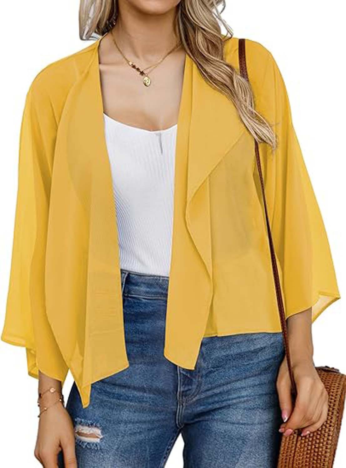 Oemmn Bolero Damen Chiffon Elegant Bolerojacke Leicht Luftig Jäckchen 3/4
