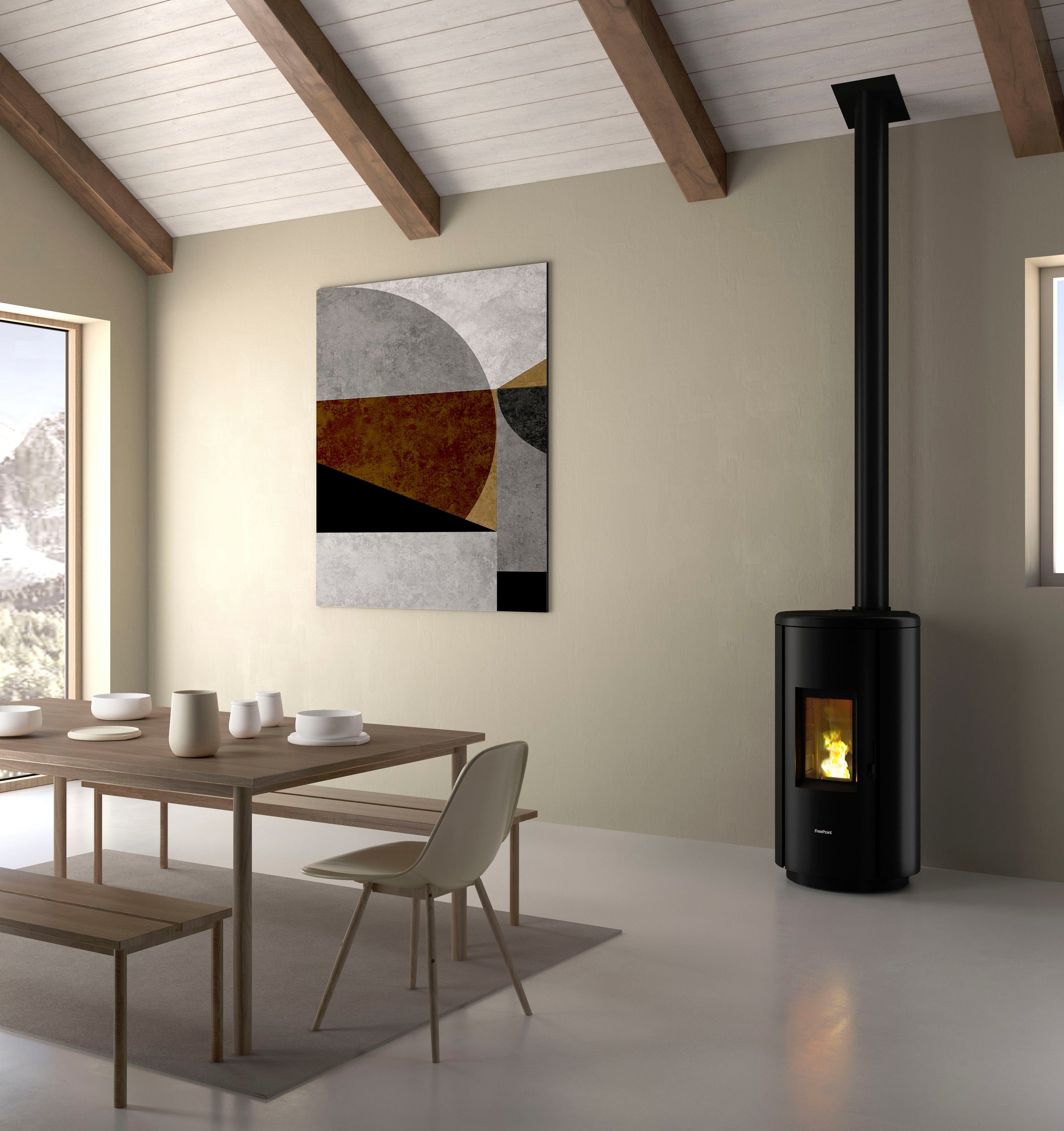 Freepoint Pelletofen Chrome 7, 7,7 kW, Zeitbrand