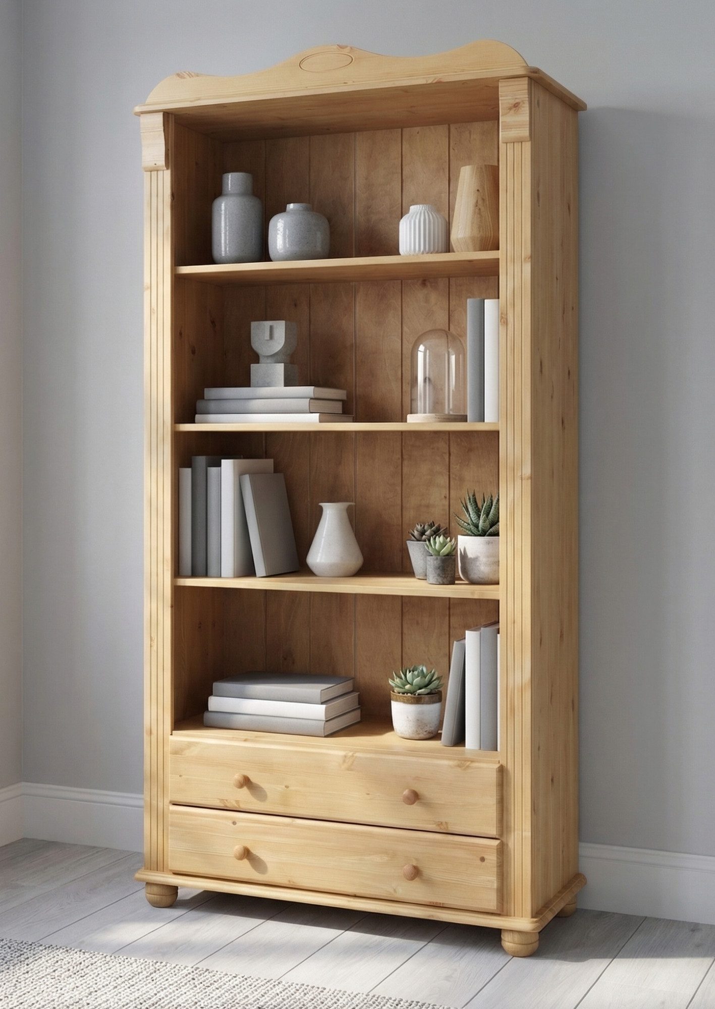 OTTO home Bücherregal Adele, Standregal, Regal, aus massiver Kiefer, Breite 92 cm, mit 2 Schubladen, FSC®