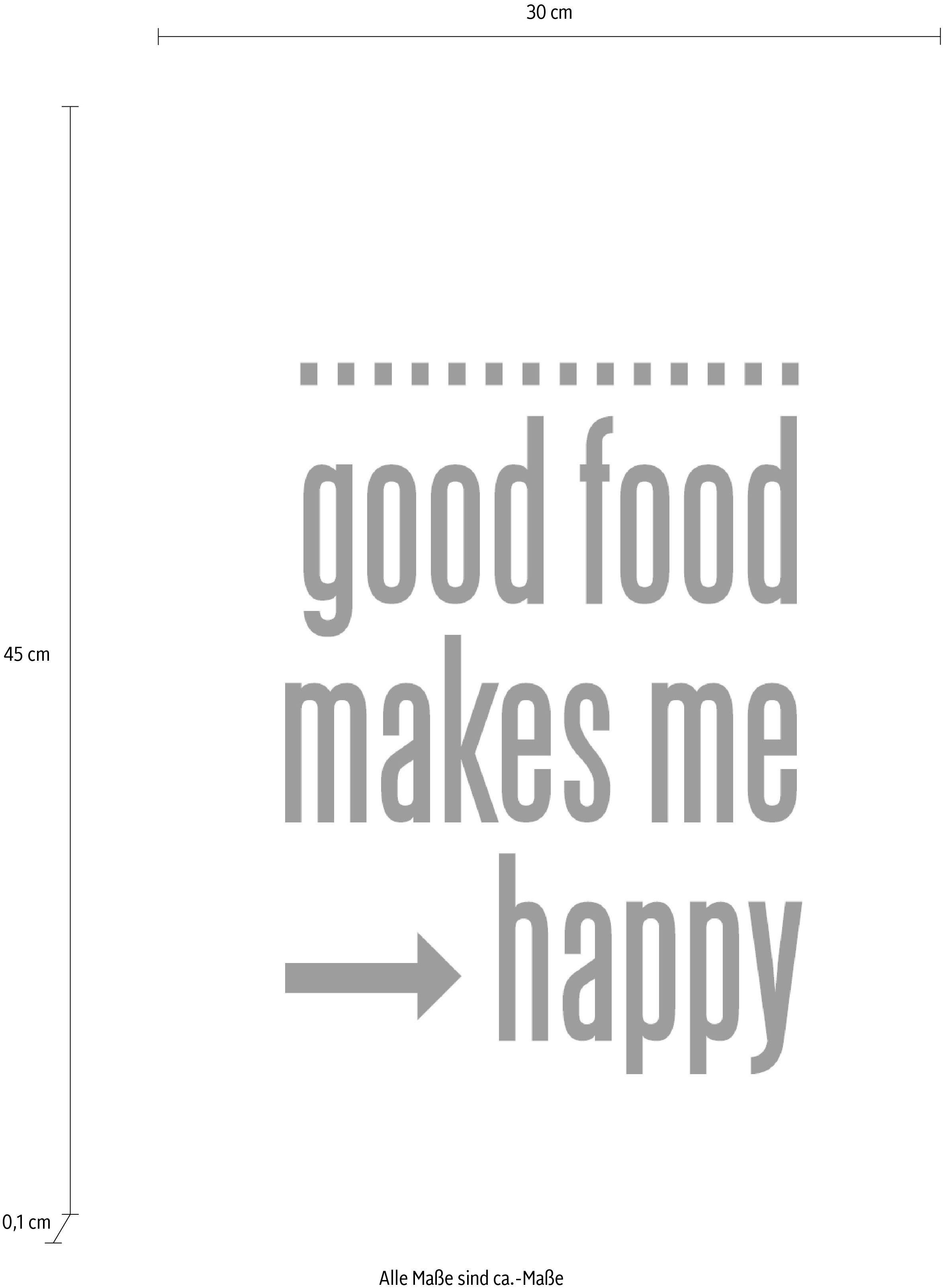 queence Wanddekoobjekt Good food makes me - happy, Schriftzug auf Stahlblech | Wandobjekte