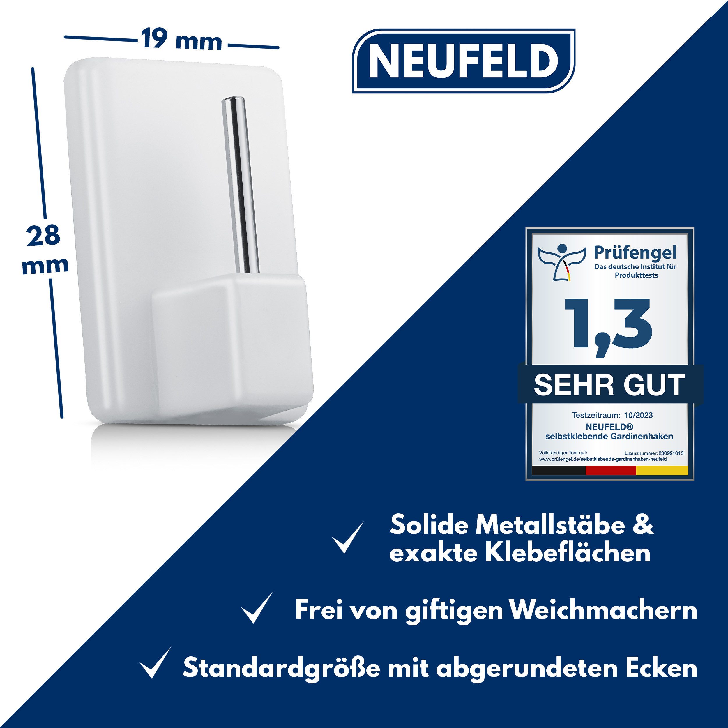 NEUFELD Gardinenhaken Selbstklebend Weiß mit 3M Klebefläche I 24 Stück I Ohne Bohren, Dekoration, Scheibengardinen, Vorhänge, Vitragestangen, (Set, 24 selbstklebende Gardinenhaken), Selbstklebend 3M Klebefläche Ohne Bohren Extra starker Halt