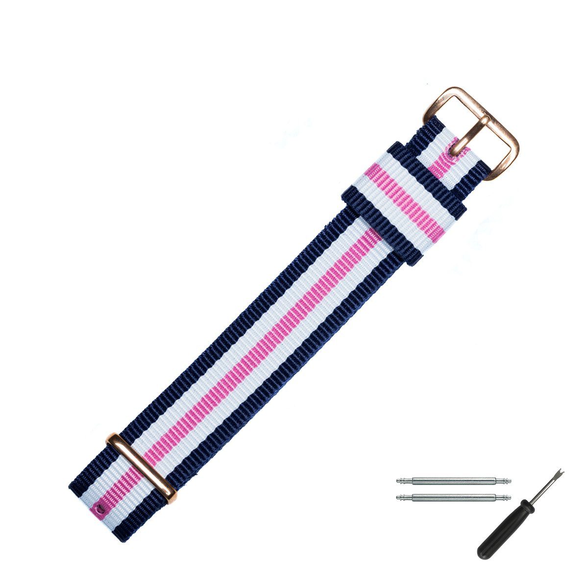 Uhrenarmband 18mm Textil Rose Weiss Blau