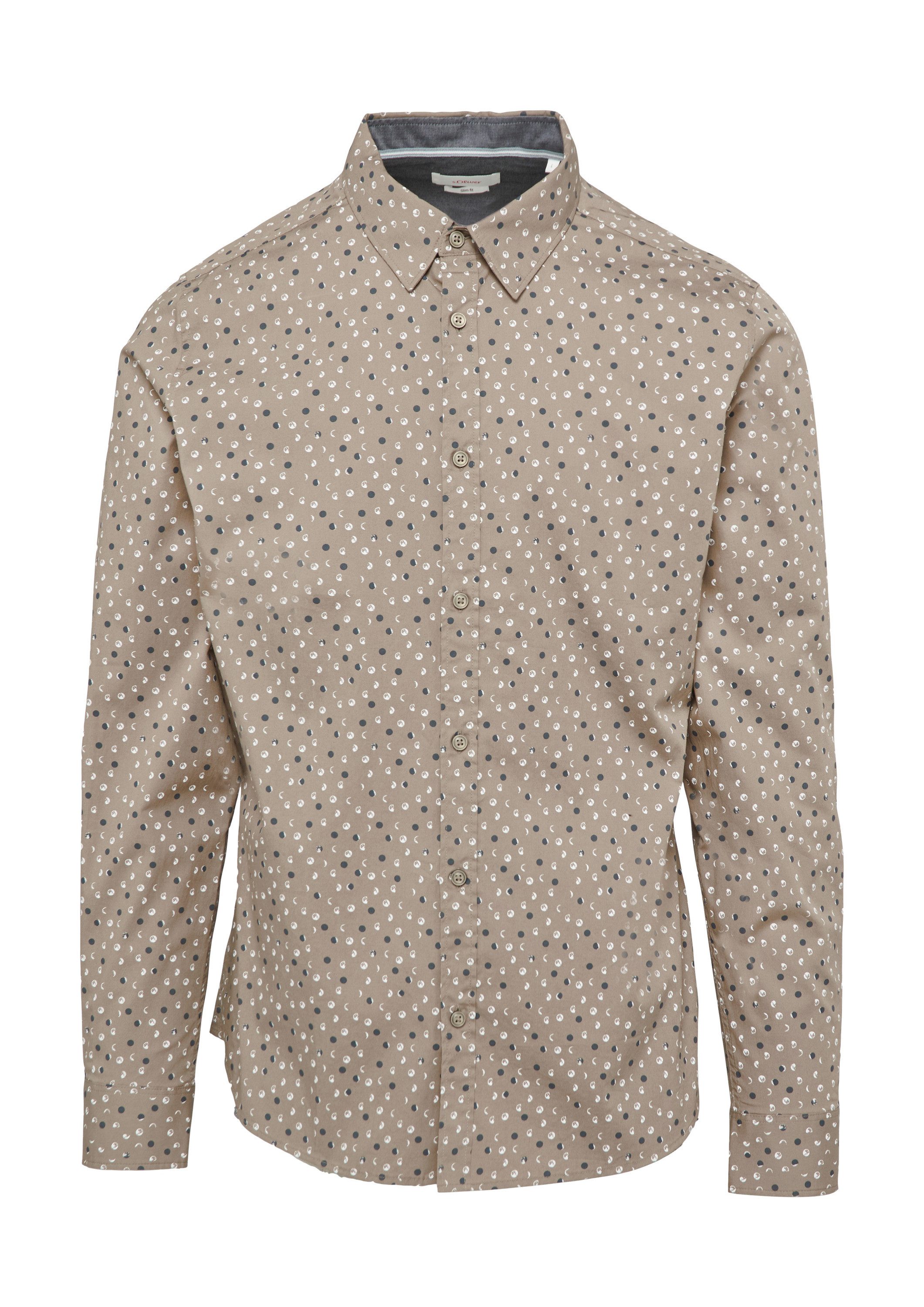 s.Oliver Langarmhemd Hemd Slim Fit: Gemustertes Popeline-Hemd mit Kentkrage günstig online kaufen
