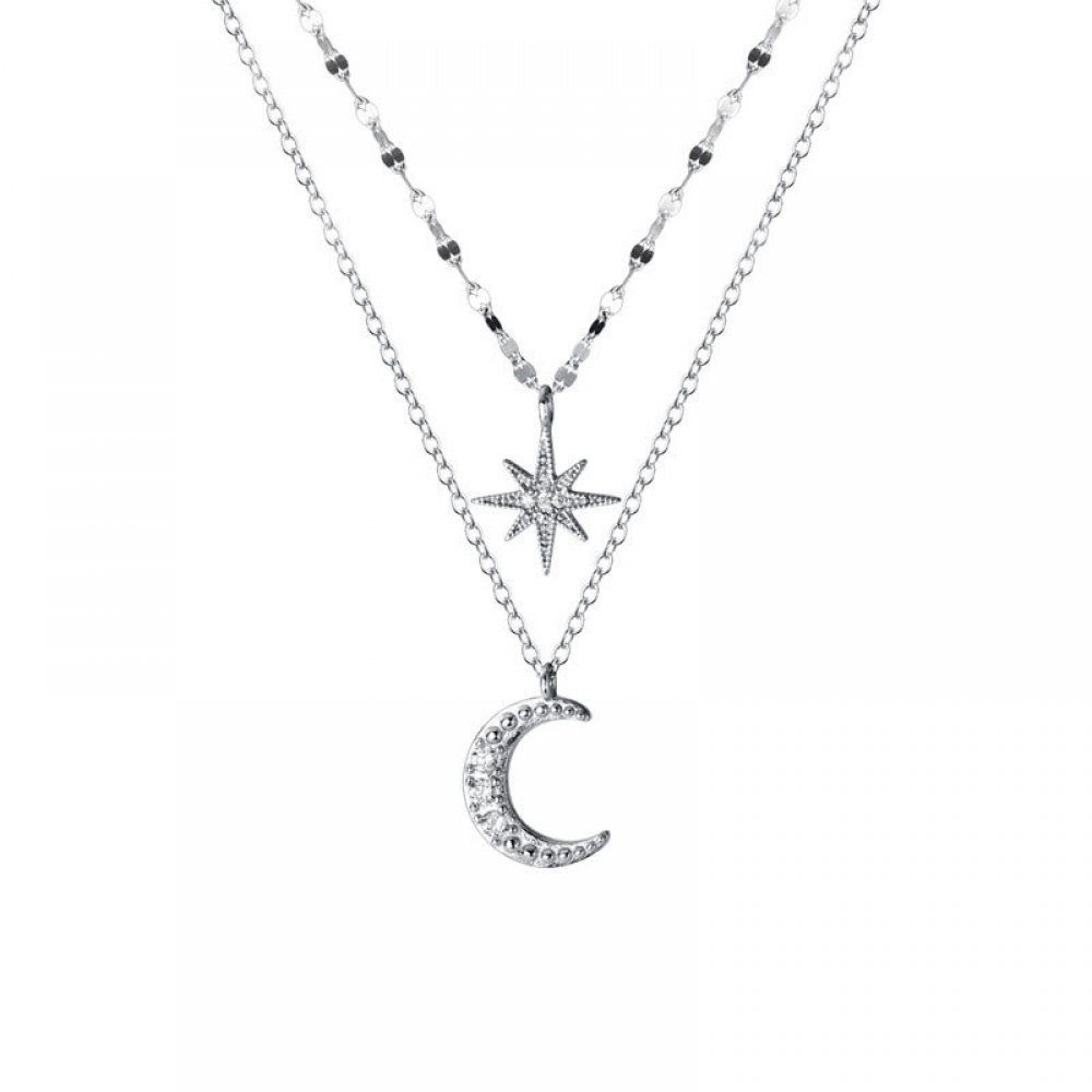 Invanter Kette mit Anhänger Silber Halskette Stern Moon Choker Halskette Layering-Ketten-Halsband (1-tlg), Inklusive Geschenktüte