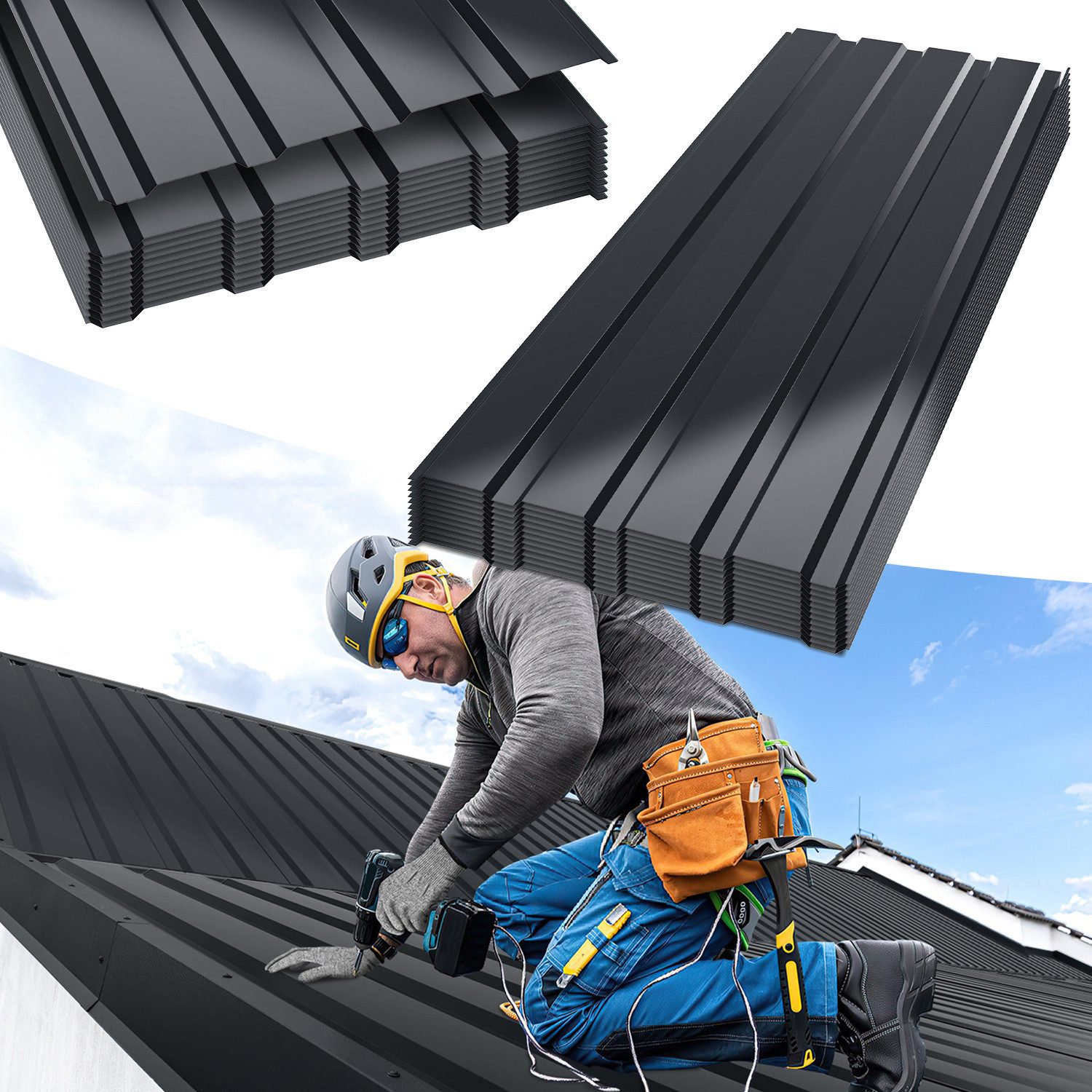 Clanmacy Trapezblech 12er Dachplatten Anthrazit 115x45cm verzinktes Wellblech für Dach, (12-St)