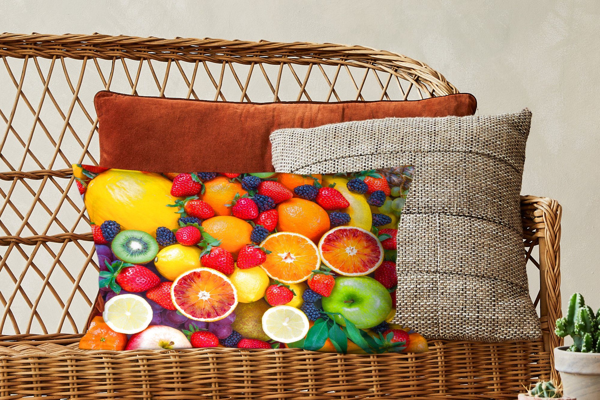 Schlafzimmer Dekoration, Obst, - MuchoWow - Dekokissen mit Dekokissen Wohzimmer Apfel Füllung, Zierkissen, Weintrauben