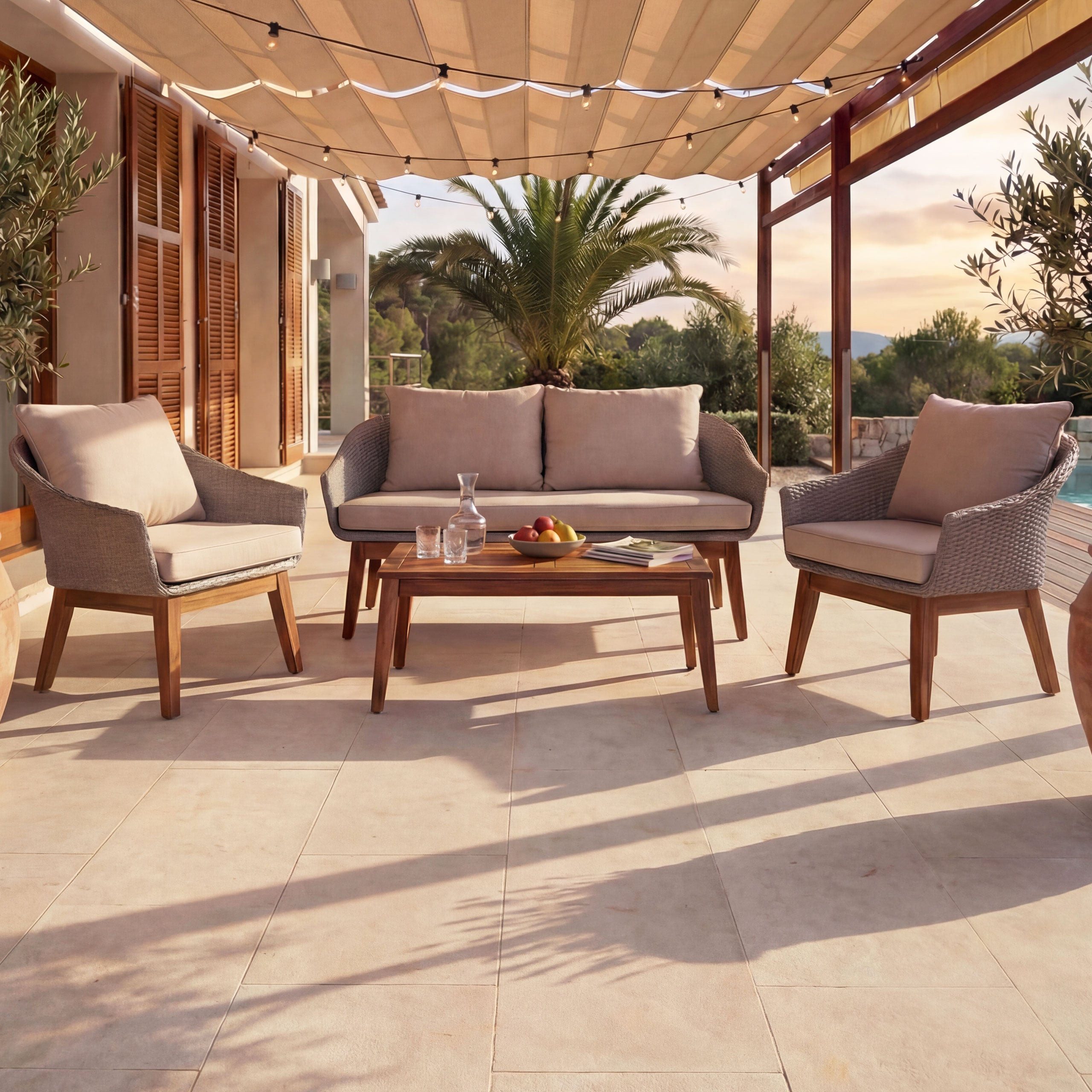 MCW Gartenlounge-Set MCW-N37, (4-tlg), Mit Fußbodenschoner, Vier Sitzplätze