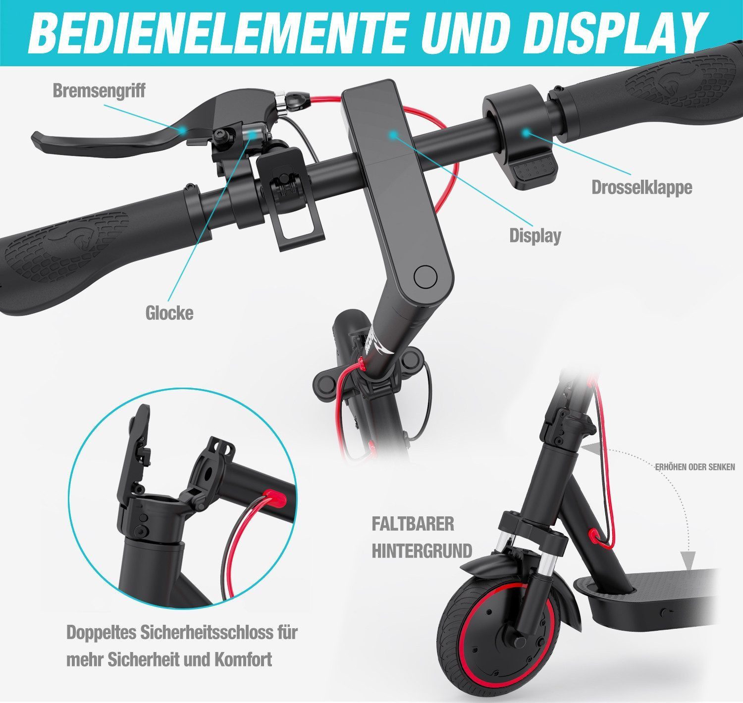 KOOLUX E-Scooter 8.5 Zoll Elektroroller 400W Motor bis zu 30km mit Straßenzulassung, 20.00 km/h, mit Tasche, APP-Funktion,Federungssystem, 15 kg Nettogewicht, faltbar
