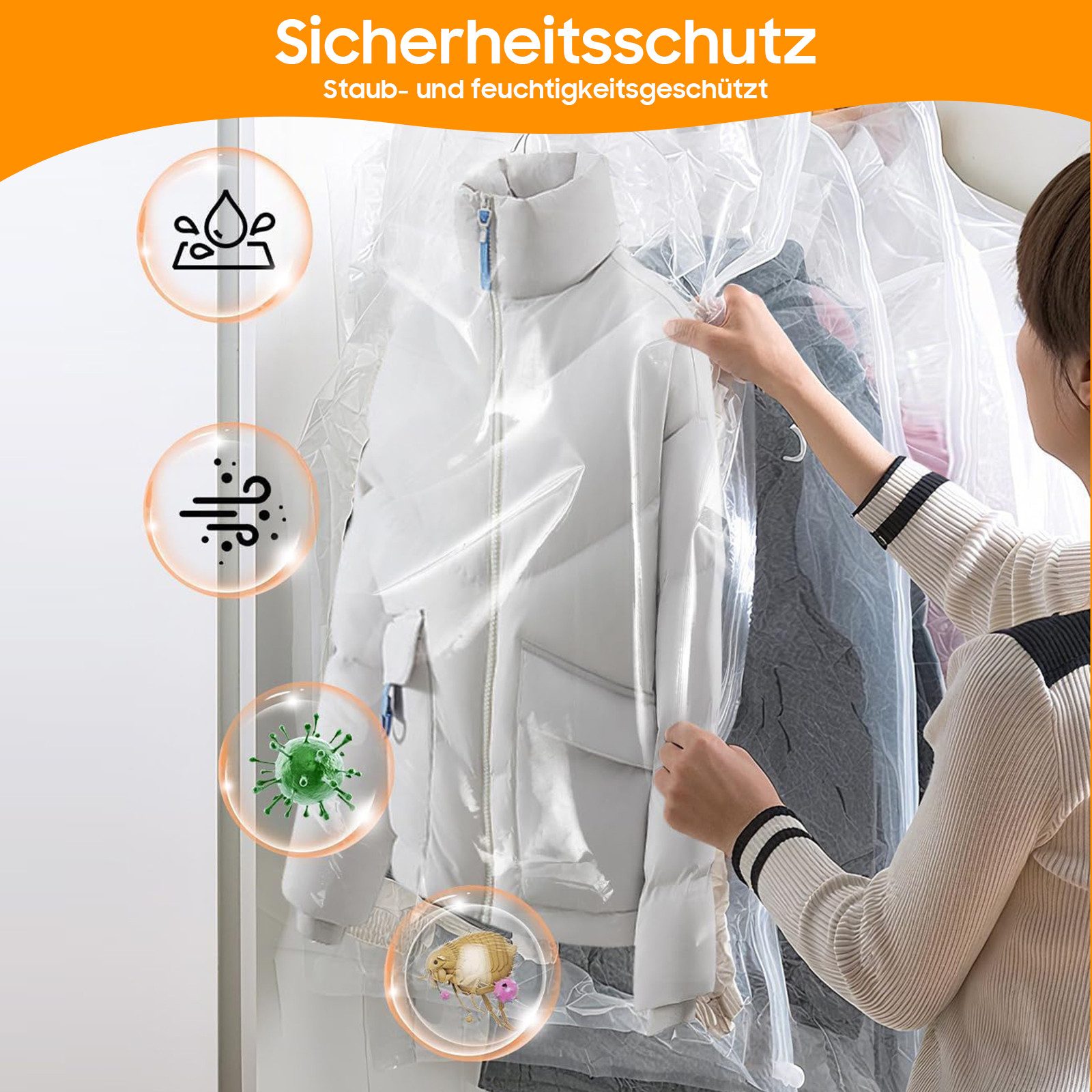 AIMAX Vakuumbehälter Aufbewahrungstasche Hängende Vakuumbeutel Kleidersack Vakuum, (Set, 4 St) Vakuumbeutel für Kleidung, platzsparend im Kleiderschrank – Bild 5 von 5