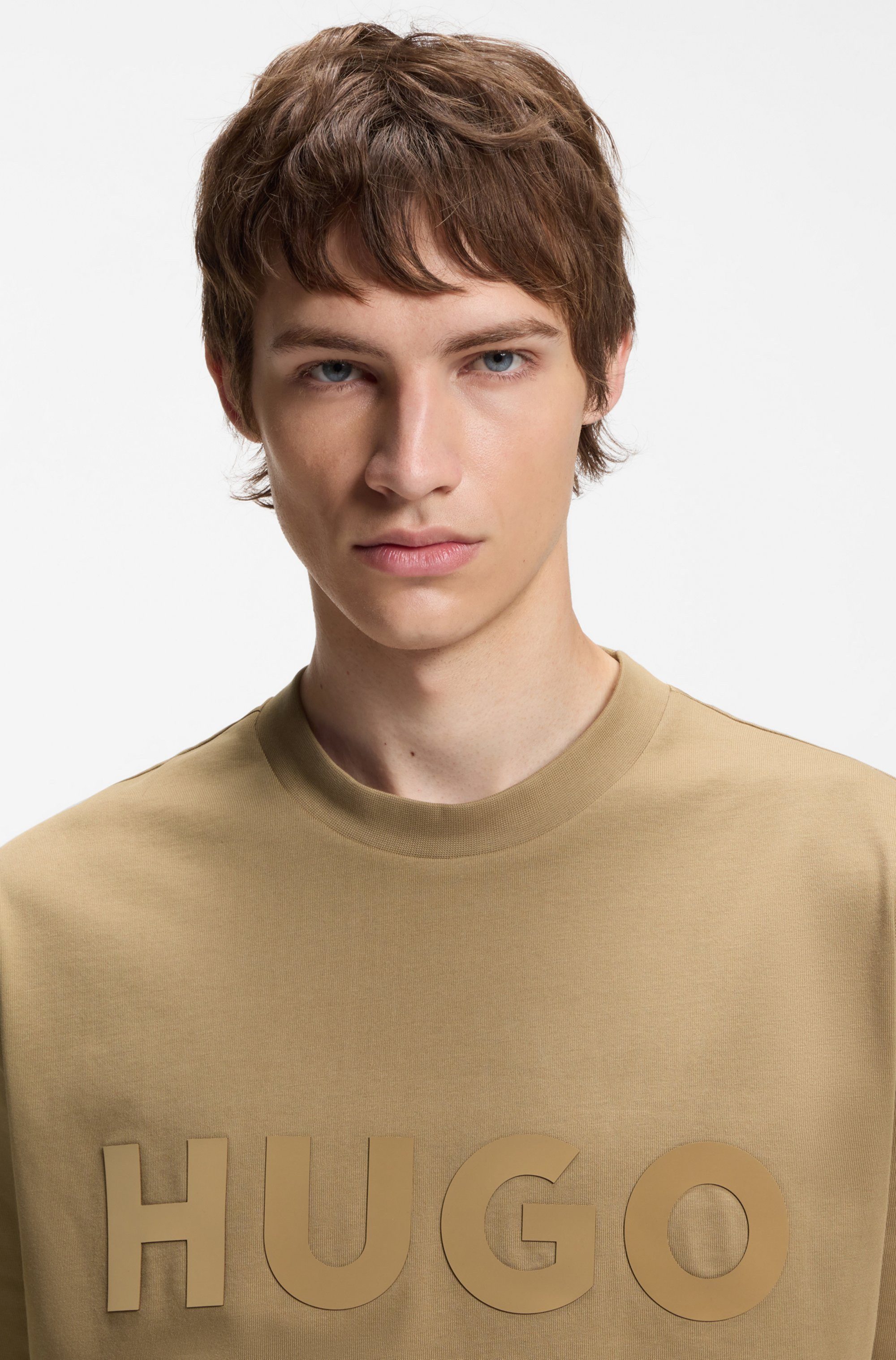 HUGO T-Shirt Dinkee Oversized-Fit, reine Baumwolle, Logo-Druck
