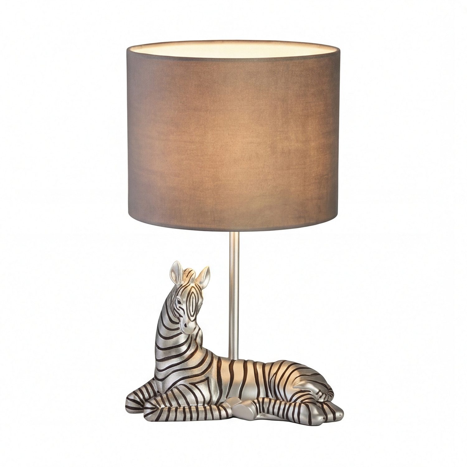 Licht-Erlebnisse Nachttischlampe PETER, ohne Leuchtmittel, E27 35 cm in Silber Schwarz Stoff Metall Klassisch Wohnzimmer