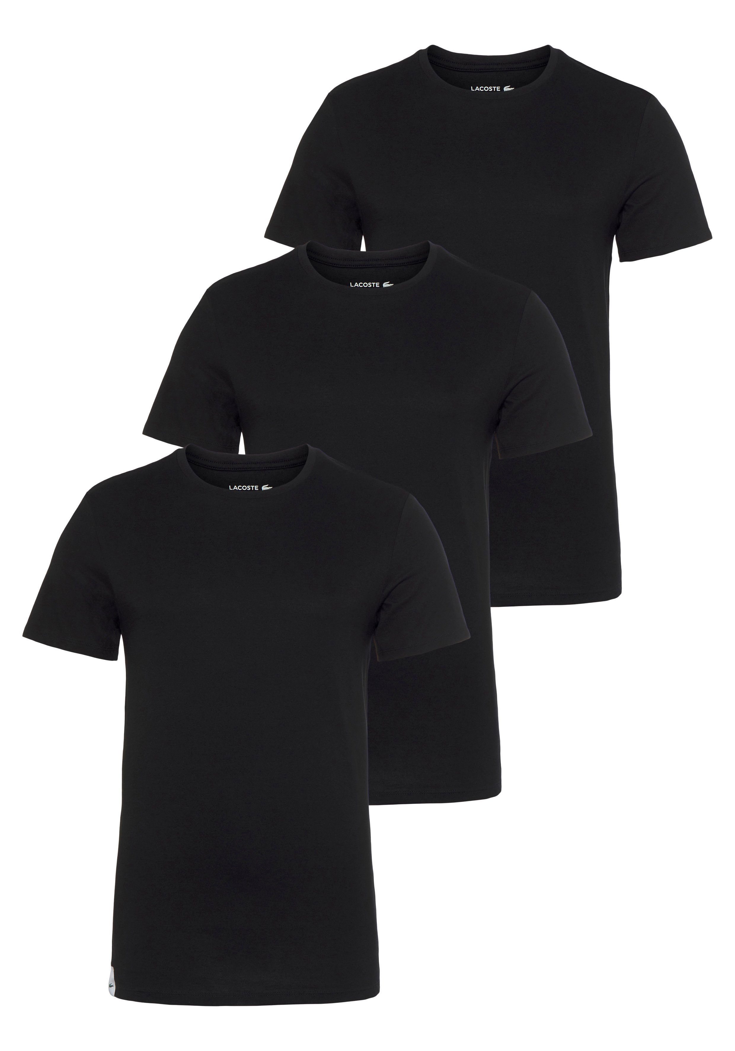 Hautgefühl angenehmes (3er-Pack) black für T-Shirt Lacoste Atmungsaktives Baumwollmaterial