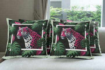 Kissenbezüge Modern Accent Doppelseitiger Digitaldruck, Abakuhaus (4 Stück), Leopard Tropischer Dschungelrahmen