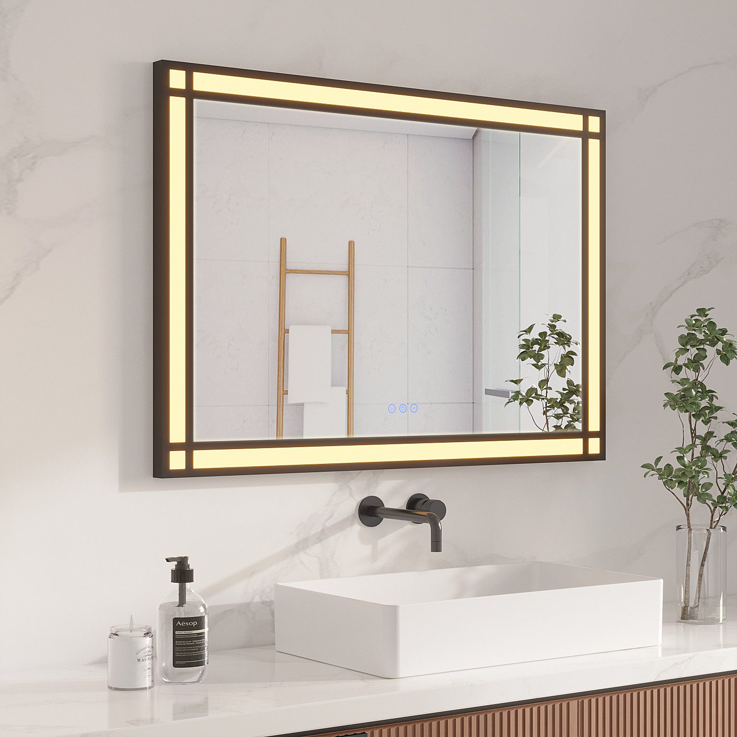 AQUALAVOS Badspiegel LED Badezimmerspiegel 100x70 cm Beschlagfrei Lichtspiegel Wandspiegel, 100x70 cm, 2 Lichtfarben Dimmbar, Memory-Funktion, Touch /Wandschalter