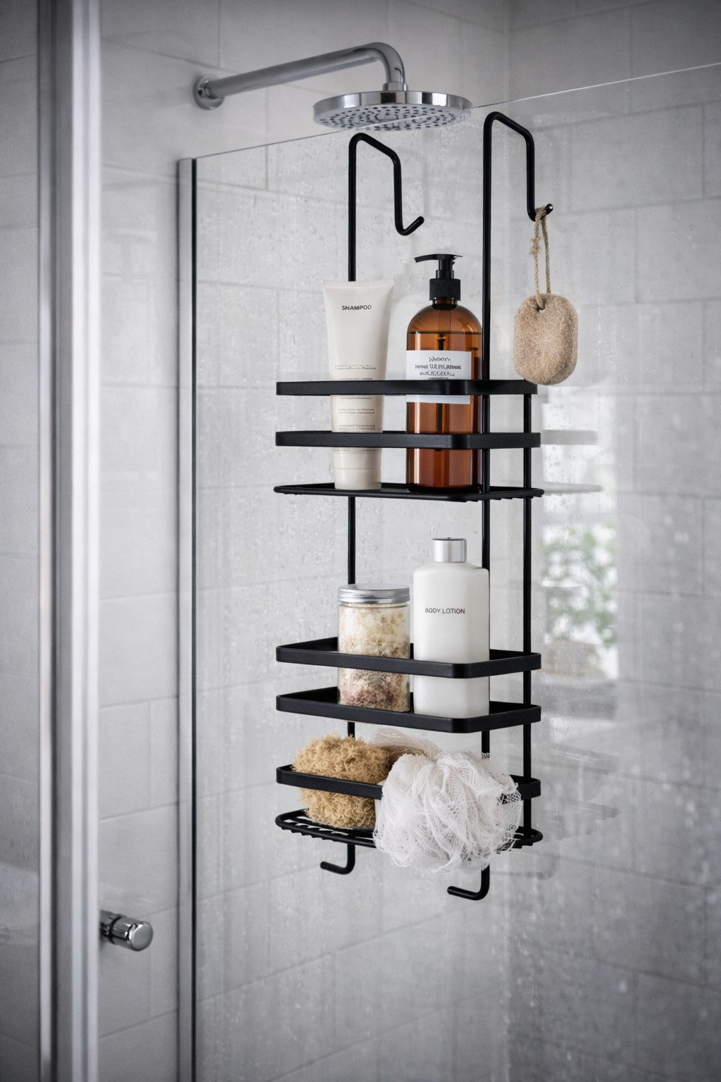 Euroshowers GmbH Duschablage Duschregal zum Einhängen 3 Etagen ohne Bohren matt schwarz mit Haken – Bild 3 von 3