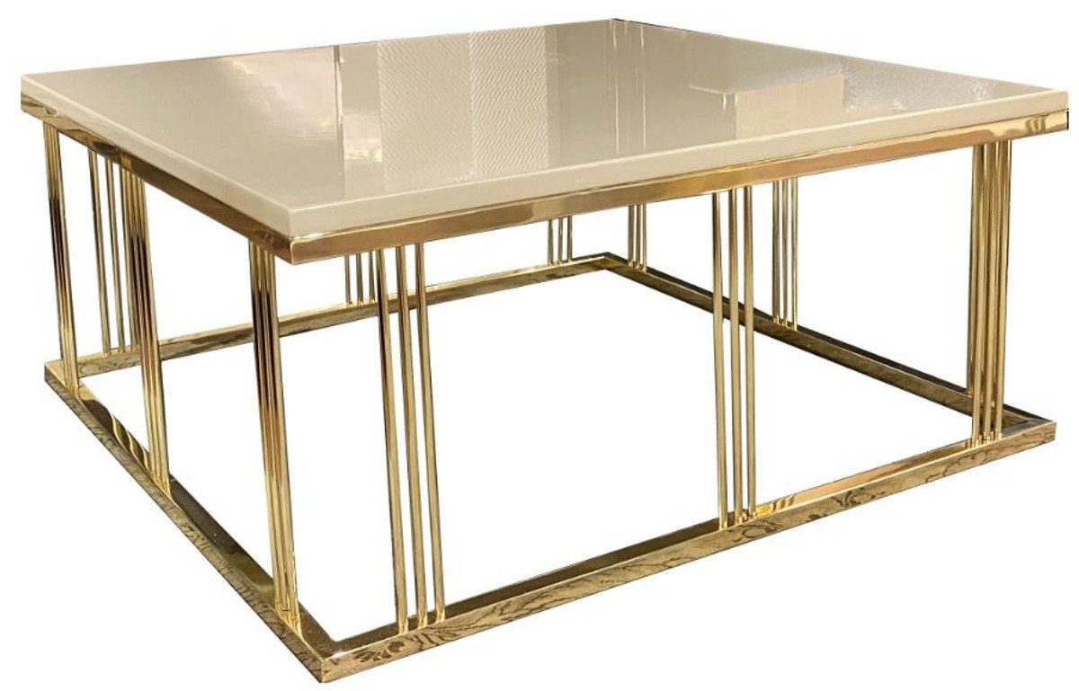Casa Padrino Couchtisch Luxus Couchtisch Grau / Gold 100 x 100 x H. 45 cm - Quadratischer Wohnzimmertisch mit Glasplatte - Möbel