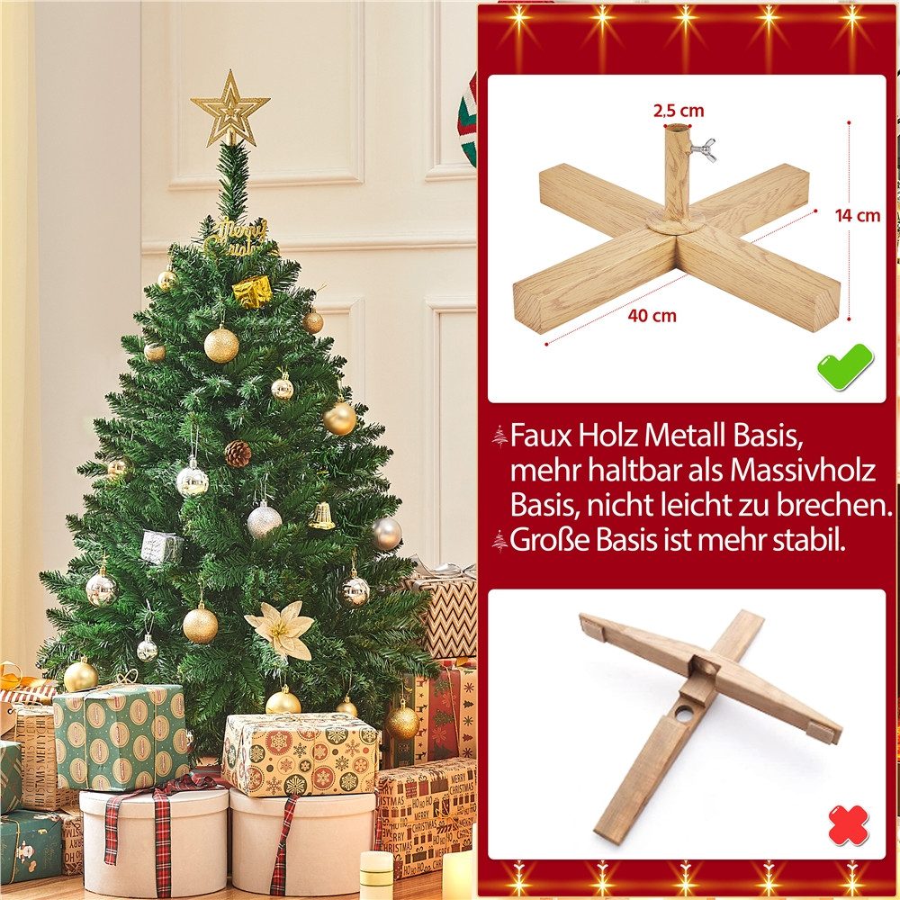 Yaheetech Künstlicher Weihnachtsbaum 124/152,5/183/213,5 cm H, Stabiler Christbaum Metallständer mit Holzmaserung