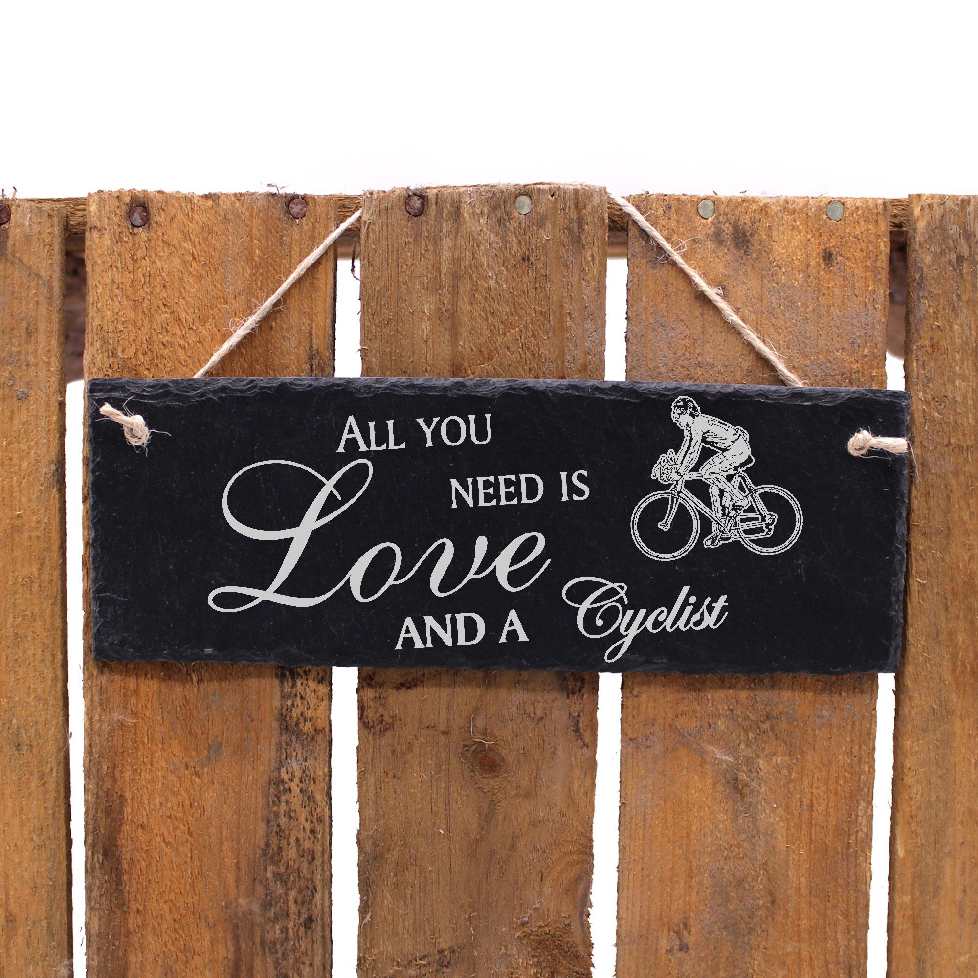 Dekolando Hängedekoration Radfahrer 22x8cm All need you a Cyclist Love is and