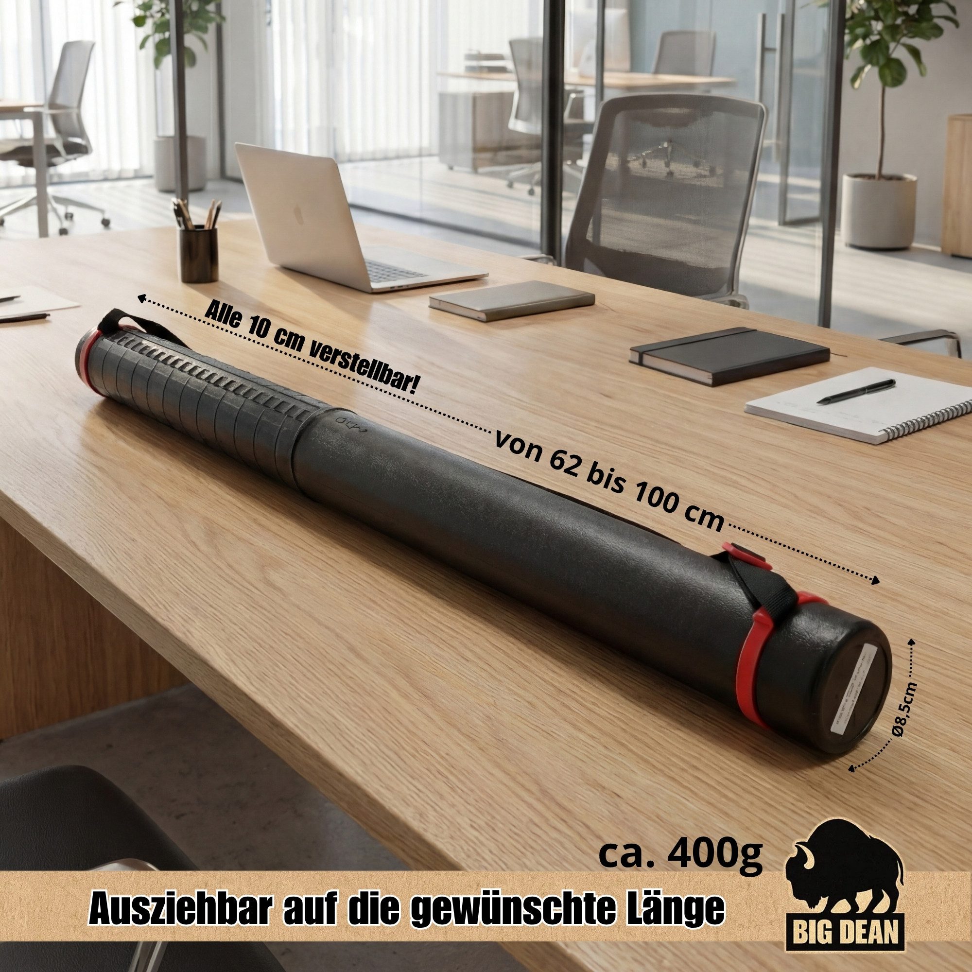 BigDean Köchertasche Posterrolle A0 bis A3 Schwarz 60-100cm verstellbarer Zeichenköcher (Set, 1-tlg), Komfortabler Tragegurt, Extrem leicht, Made In Germany – Bild 3 von 5