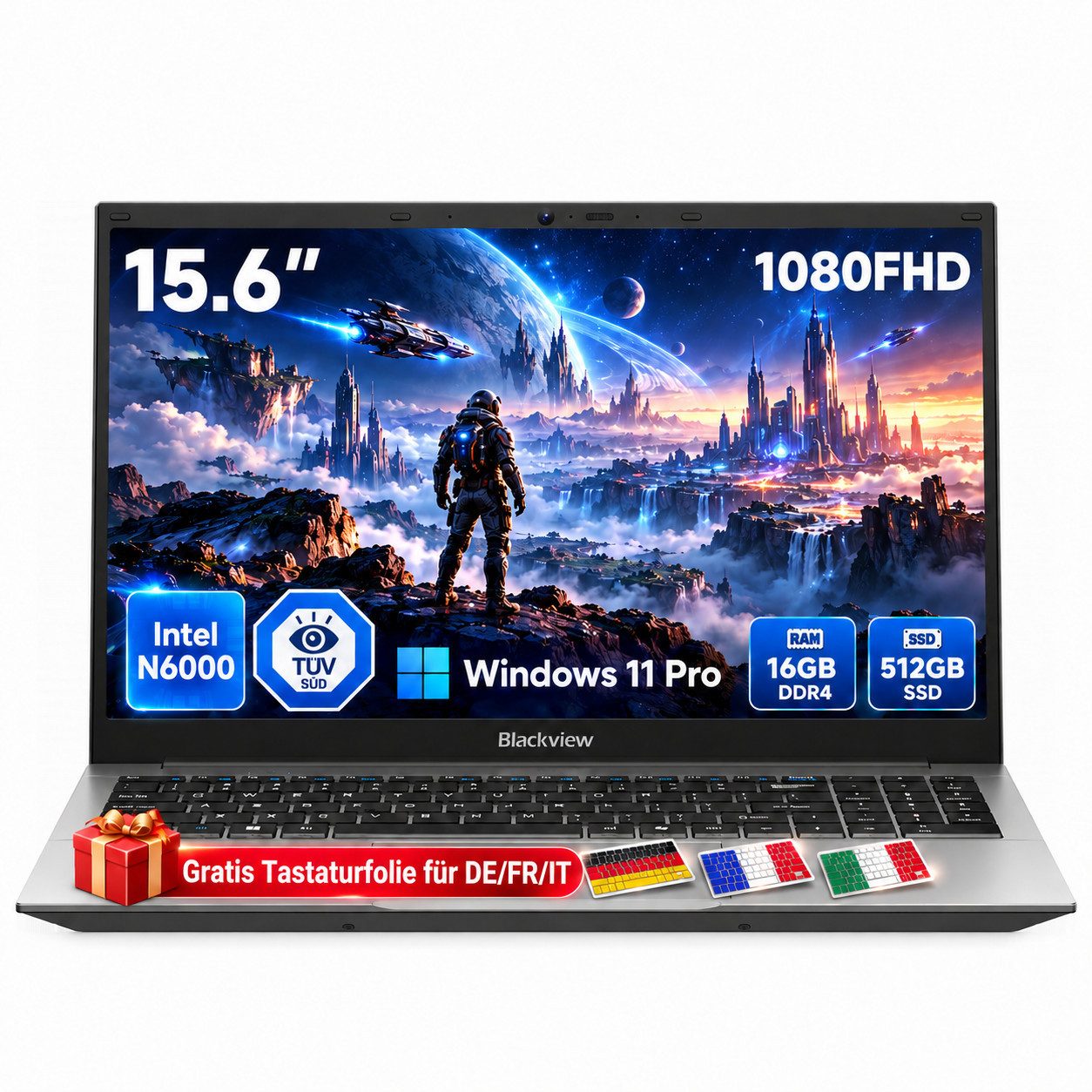 blackview 2026 15.6" FHD IPS Acebook 5 Intel 16GB+512GB Windows 11 Pro Notebook (39,62 cm/15.6 Zoll, Intel Intel Pentium Silver N6000, Intel UHD Graphics, 16 GB, 512 GB SSD, Windows 11 Pro, FHD+ IPS, Silikon-Tastaturschutz, (deutsche Folie)