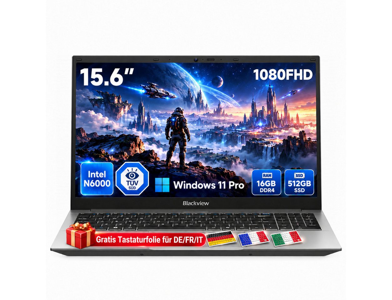 blackview 2026 15.6" FHD IPS Acebook 5 Intel 16GB+512GB Windows 11 Pro Notebook (39,62 cm/15.6 Zoll, Intel N6000 Intel Pentium Silver N6000, Intel UHD Graphics, 16 GB, 512 GB SSD, Windows 11 Pro, FHD+ IPS, Silikon-Tastaturschutz, (deutsche Folie)