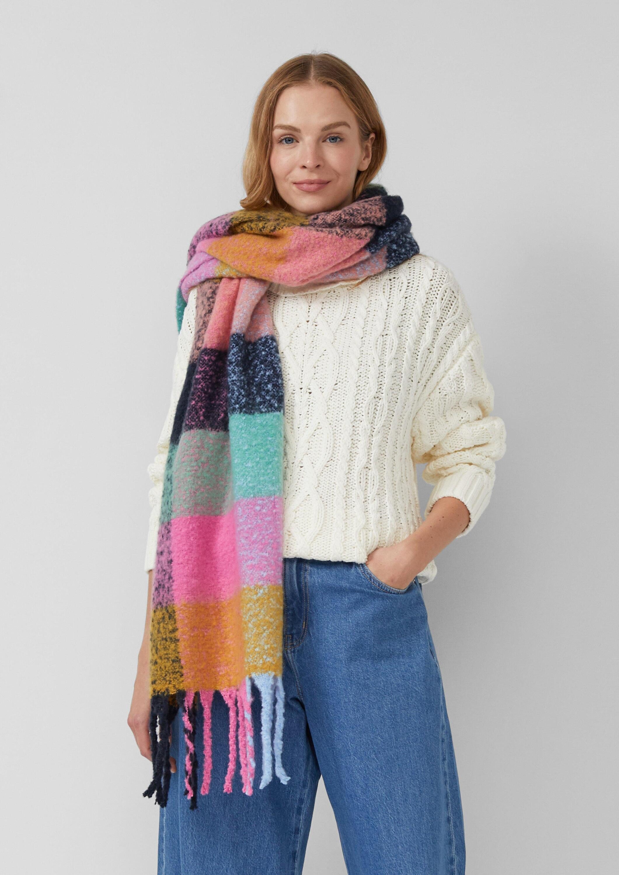 s.Oliver Schal Tuch, Schal mit Fransen und mehrfarbigem Karo-Muster günstig online kaufen