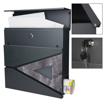 ML-DESIGN Briefkasten Wandbriefkasten Postkasten Mailbox, Anthrazit/Schwarz-Marmoroptik 37x36,5x11cm Stahl Schloss 2 Schlüssel