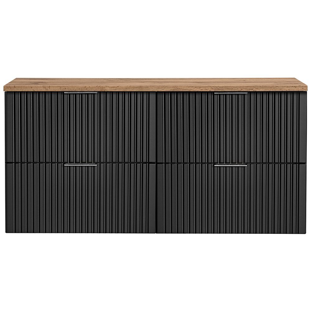 Lomadox Waschbeckenschrank ADELAIDE-56-BLACK 120cm, schwarz matt, Platte in Eiche Nb., ca. 120,6/59,2/46,5 cm