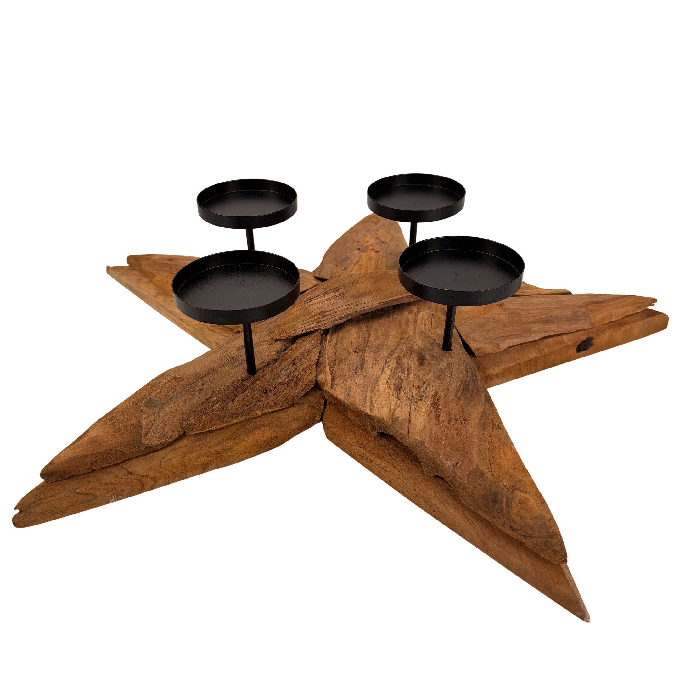 Online-Fuchs Adventskranz STERN aus rustikalem Treibholz mit Kerzenhaltern aus Metall, Naturprodukt mit besonderem Charakter - 58 cm groß