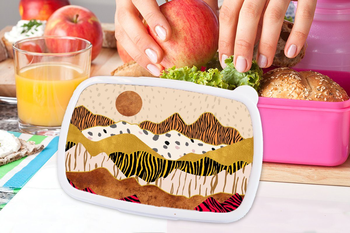 Kunststoff Tiger Druck - Kinder, Pastell Abstrakt, Brotbox - MuchoWow Brotdose Tiger Mädchen, rosa - - Kunststoff, für Erwachsene, Snackbox, (2-tlg), Gold - Druck Lunchbox