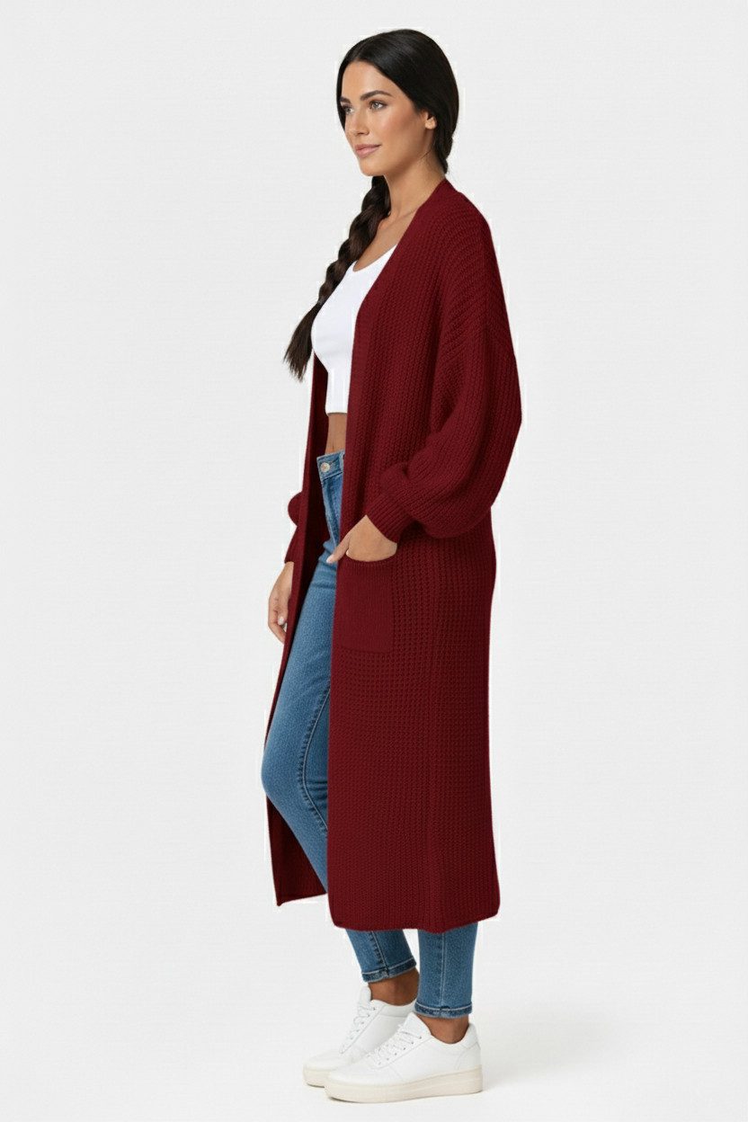 Kendindza Collection Cardigan Cardigan Damen lang Oversize Strickjacke Damen Lang aus Grobstrick Longstrickjacke Made In Italy - One Size 34-42