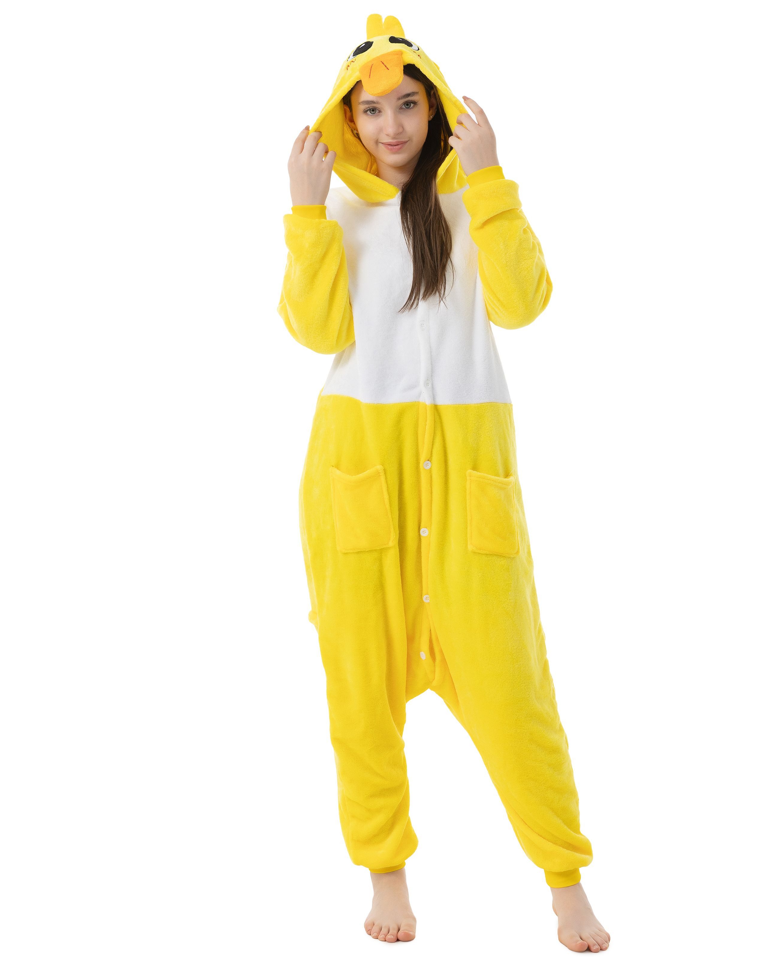 Katara Partyanzug Meerestiere Jumpsuit Kostüm für Erwachsene S-XL, Karneval - Kostüm, Kigurumi- Ente Gelb S (145-155cm)
