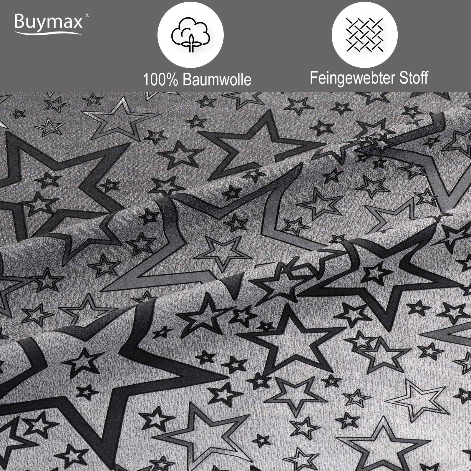 Buymax Bettwäsche Bettbezug-Set, Renforce: 100% Baumwolle, 2 teilig, 155x220 cm, mit Reißverschluss, Sterne Muster, Weiß Grau