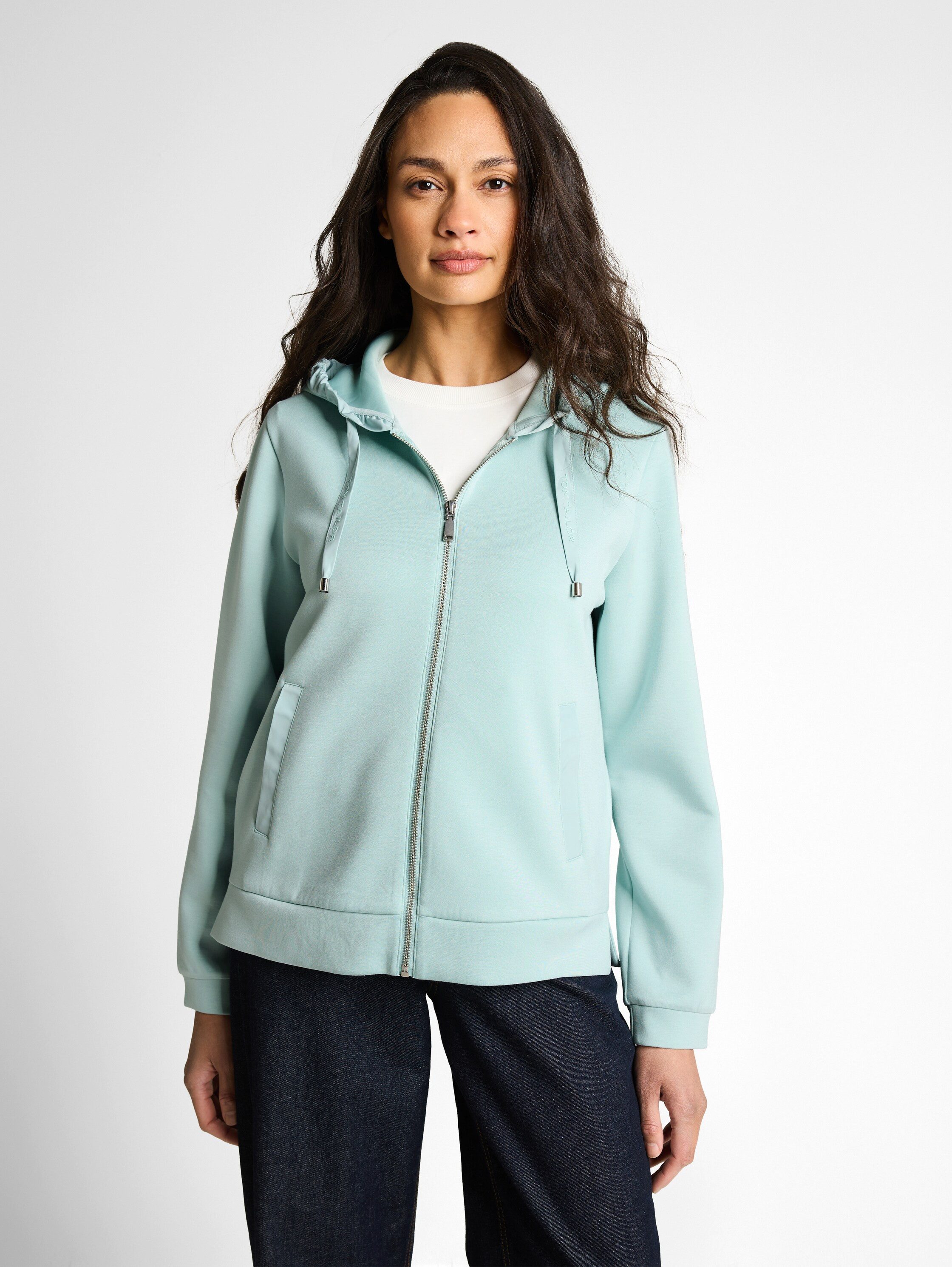 TOM TAILOR Kapuzensweatjacke Regular mit Viskose und Stretch