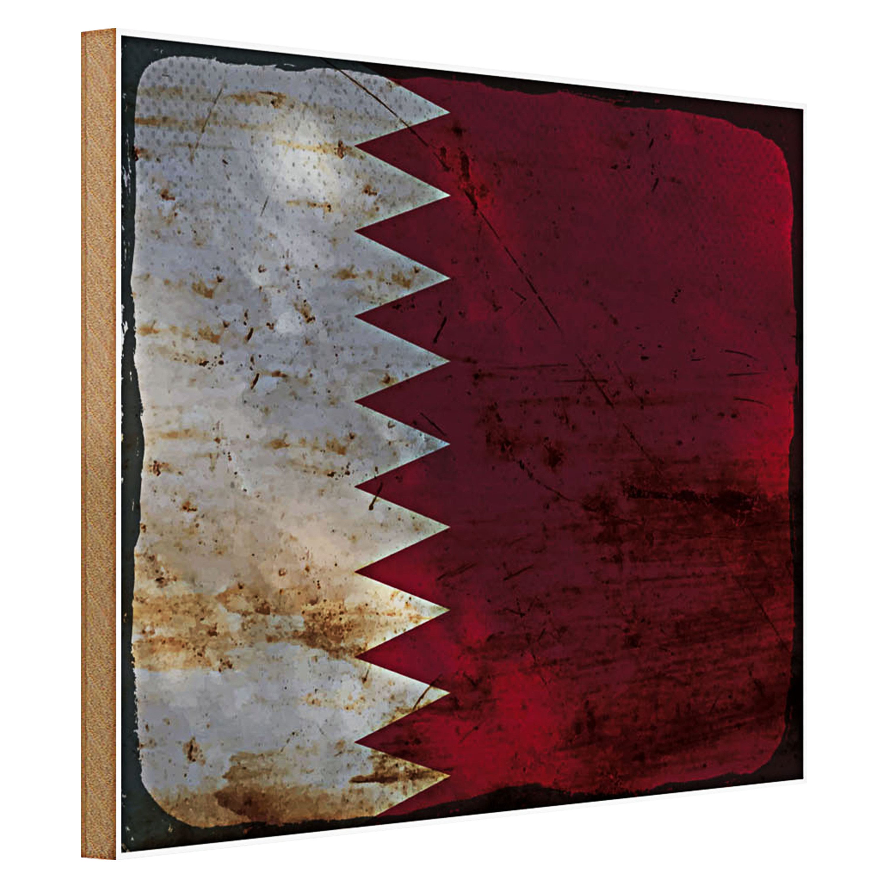 Roomando Holzbild Flagge Katar 40x30cm Flag of Qatar Rost