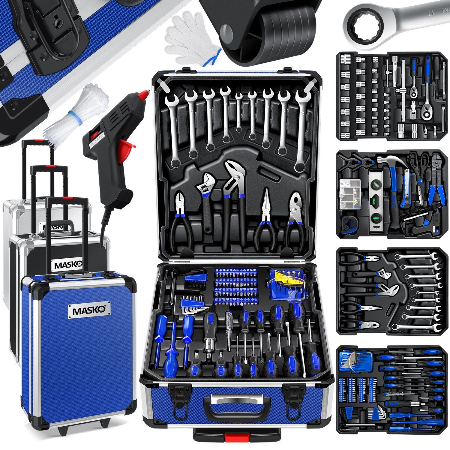 blau 969 Werkzeug tlg Werkzeugkiste Werkzeugtrolley, MASKO Werkzeugkoffer Werkzeugkasten