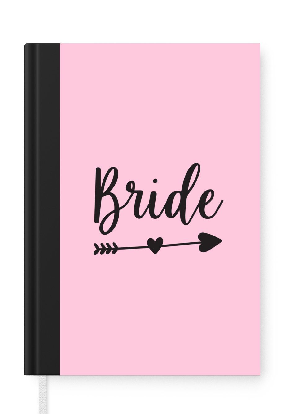MuchoWow Notizbuch Pfeil durch ein Herz mit dem Wort "Braut" auf einem rosa Hintergrund, Journal, Merkzettel, Tagebuch, Notizheft, A5, 98 Seiten, Haushaltsbuch