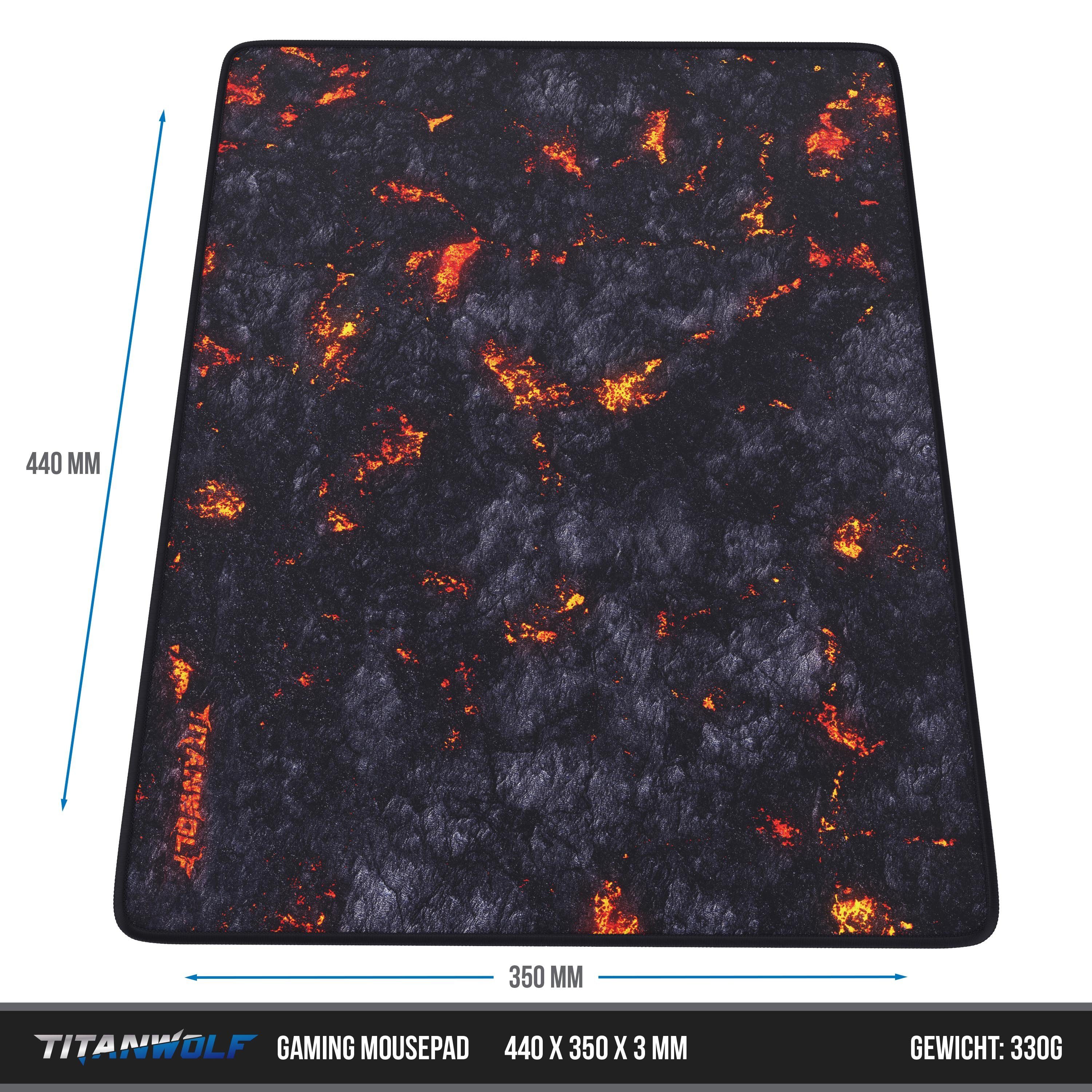 Titanwolf Gaming Mauspad XL Speed Mousepad 440 x 350 x 3 mm, Tischunterlage, strapazierfähig, rutschfest, abwaschbar, Geschwindigkeit & Präzision, Lavamotiv