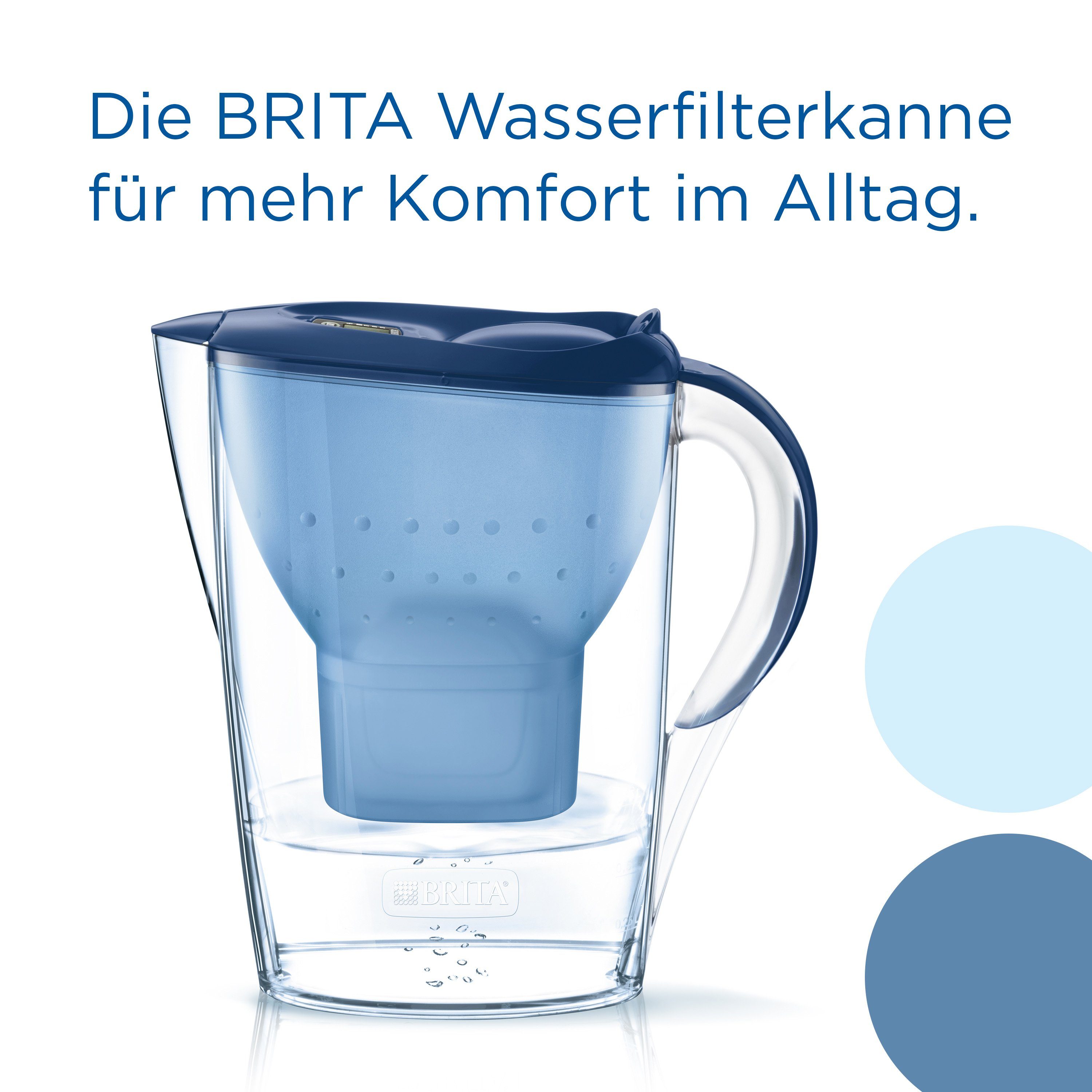 BRITA Wasserfilter Kanne Marella blau (2,4l) inkl. 1x MAXTRA PRO Pure Performance, Wasserfilter-Kanne passt in den Kühlschrank & filtert Verunreinigungen