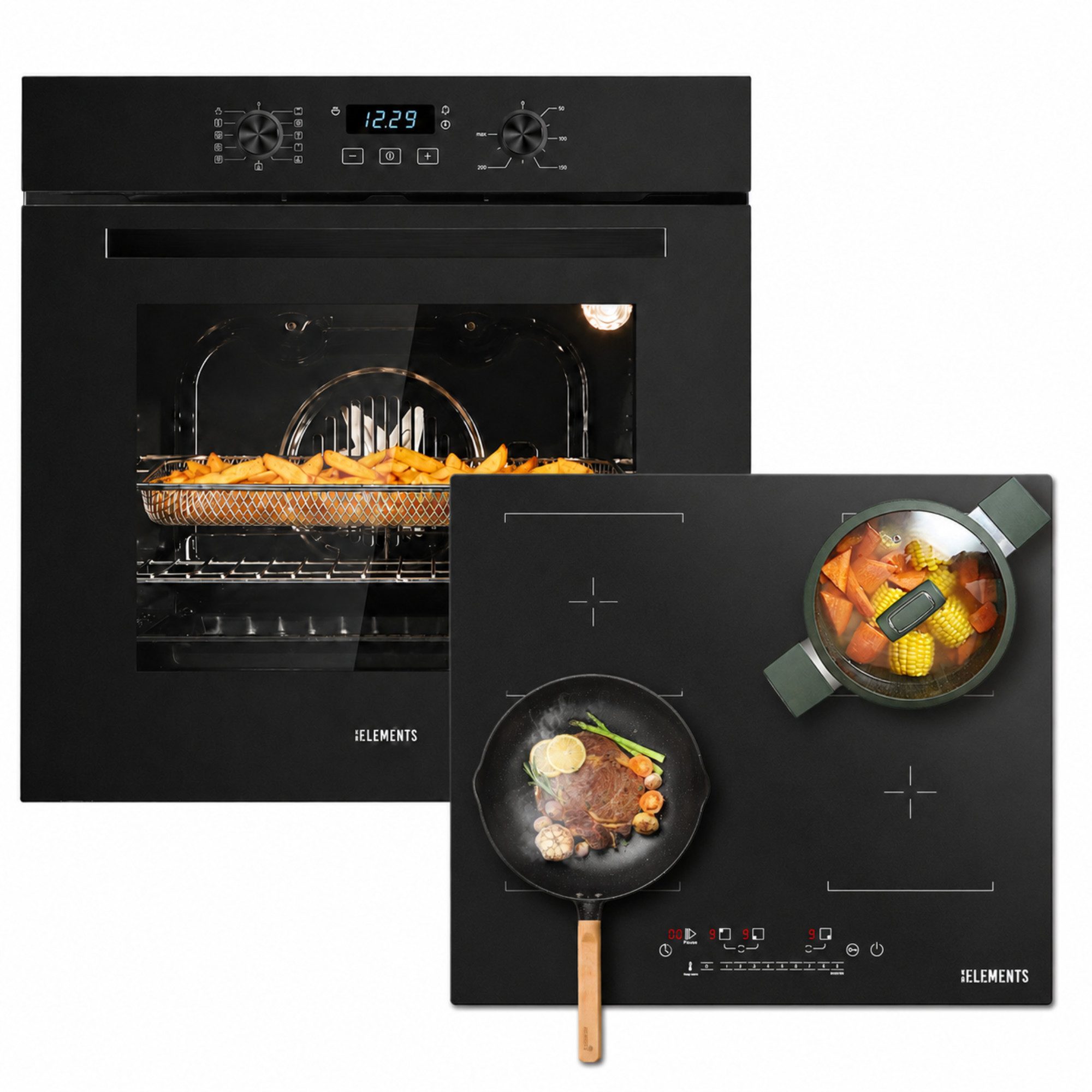 KB Elements Induktions Herd-Set Kratzfestes Induktion 60 cm mit Einbaubackofen 60 cm, Air Fry, Steam Clean, 2 Flexzonen & AntiScratch-Oberfläche
